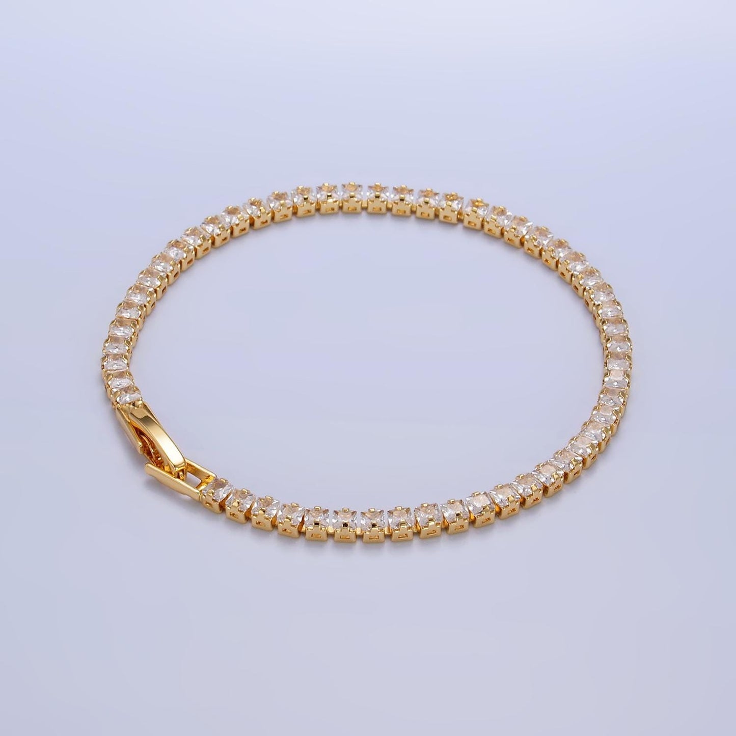 24K Gold Filled 3mm Clear Baguette CZ 7 Inch Tennis Bracelet | WA-2978