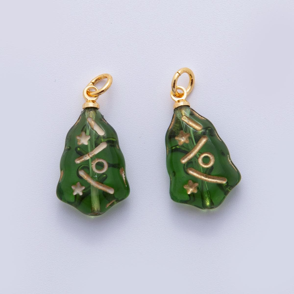 Czech Glass Bead Christmas Tree Charm 25 x 11.7mm Green Tree Bead Pendant Holiday Jewelry Inspired N-301