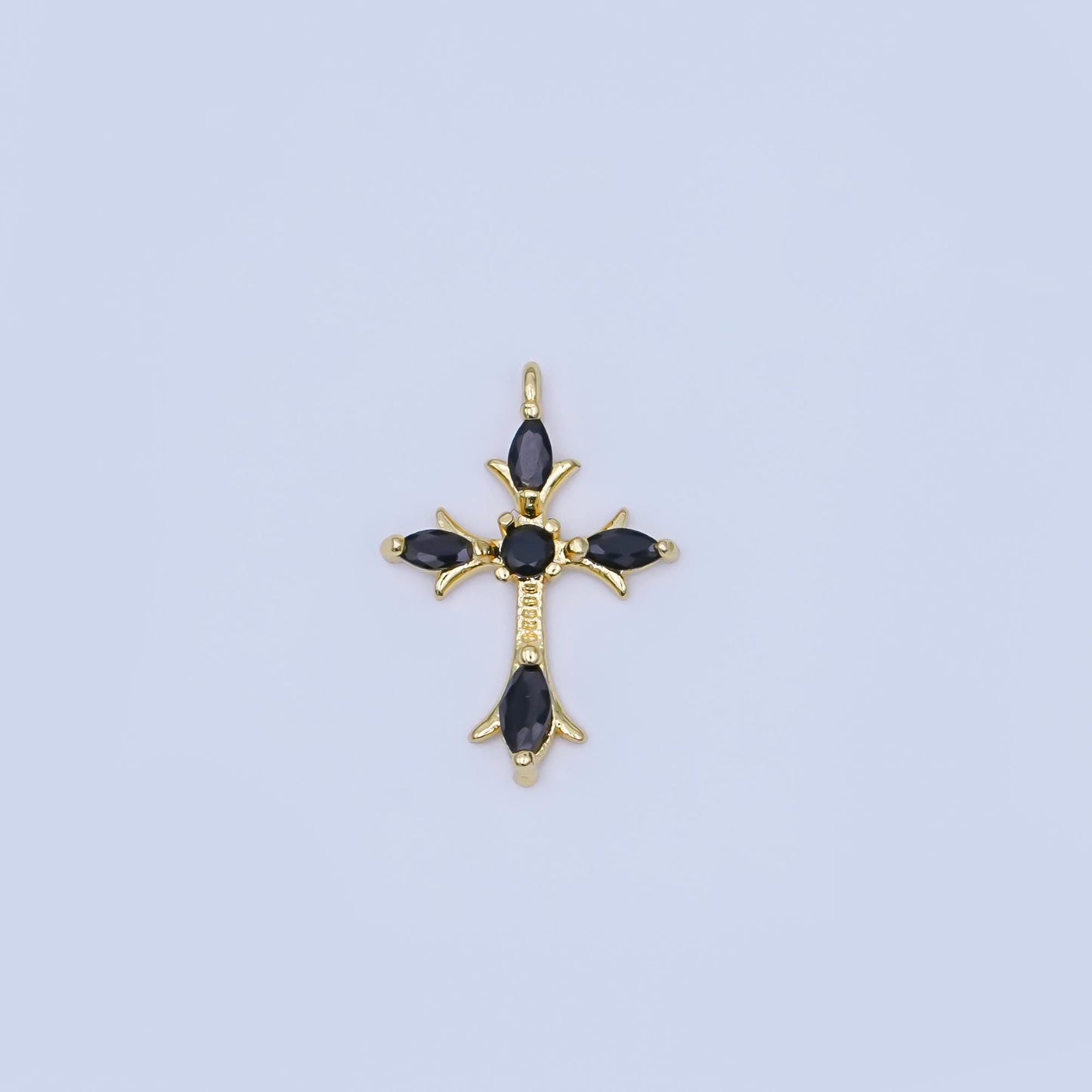 24K Gold Filled Clear, Black CZ Religious Passion Cross Charm | AF449