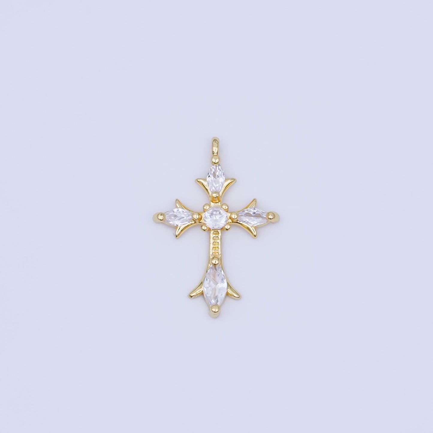 24K Gold Filled Clear, Black CZ Religious Passion Cross Charm | AF449