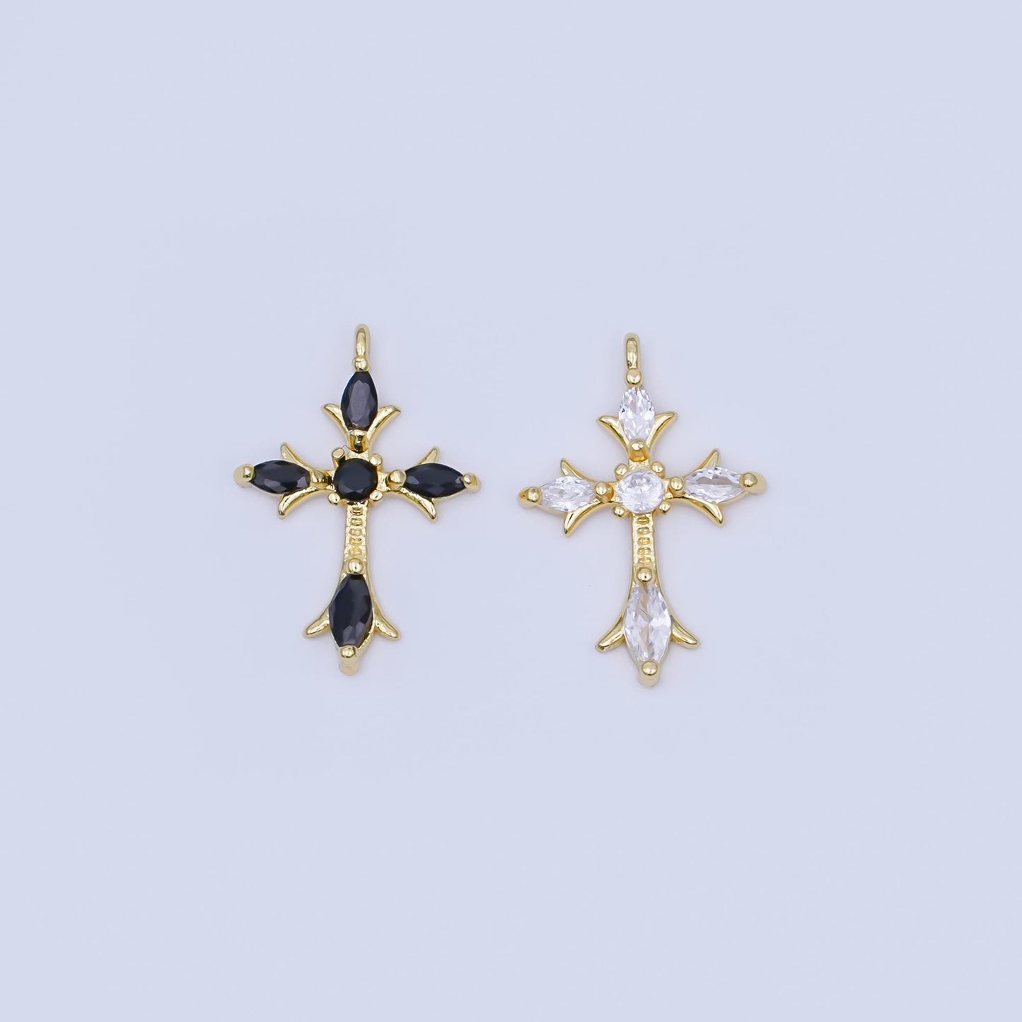 24K Gold Filled Clear, Black CZ Religious Passion Cross Charm | AF449