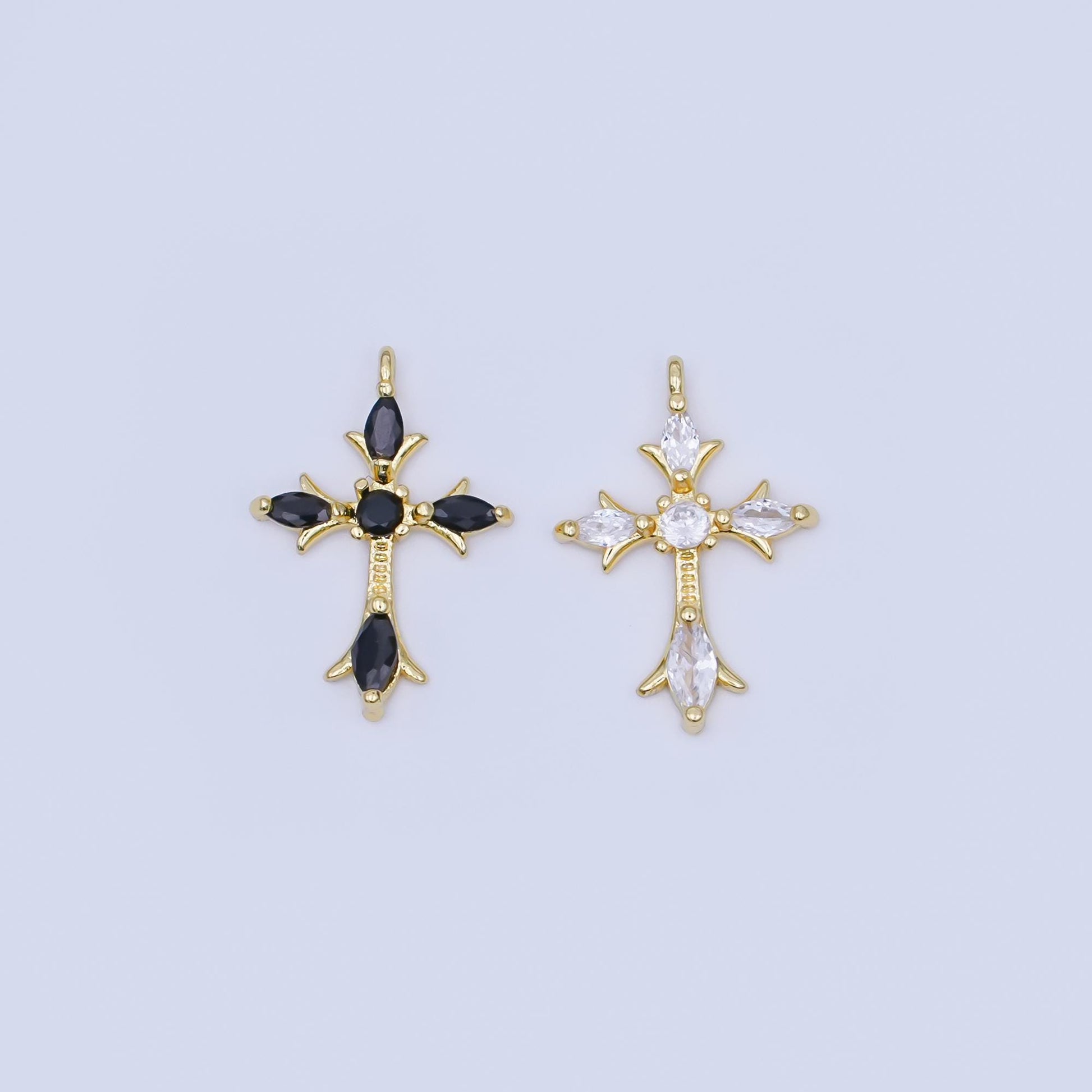 24K Gold Filled Clear, Black CZ Religious Passion Cross Charm | AF449