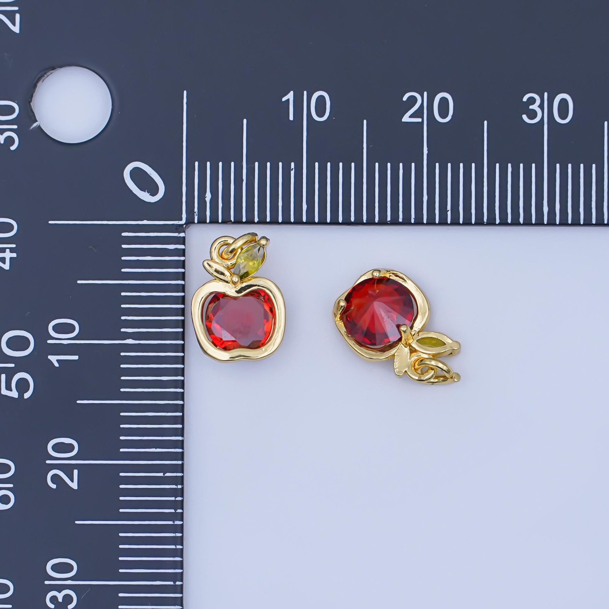24K Gold Filled Red CZ Apple Fruit Charm | AF445