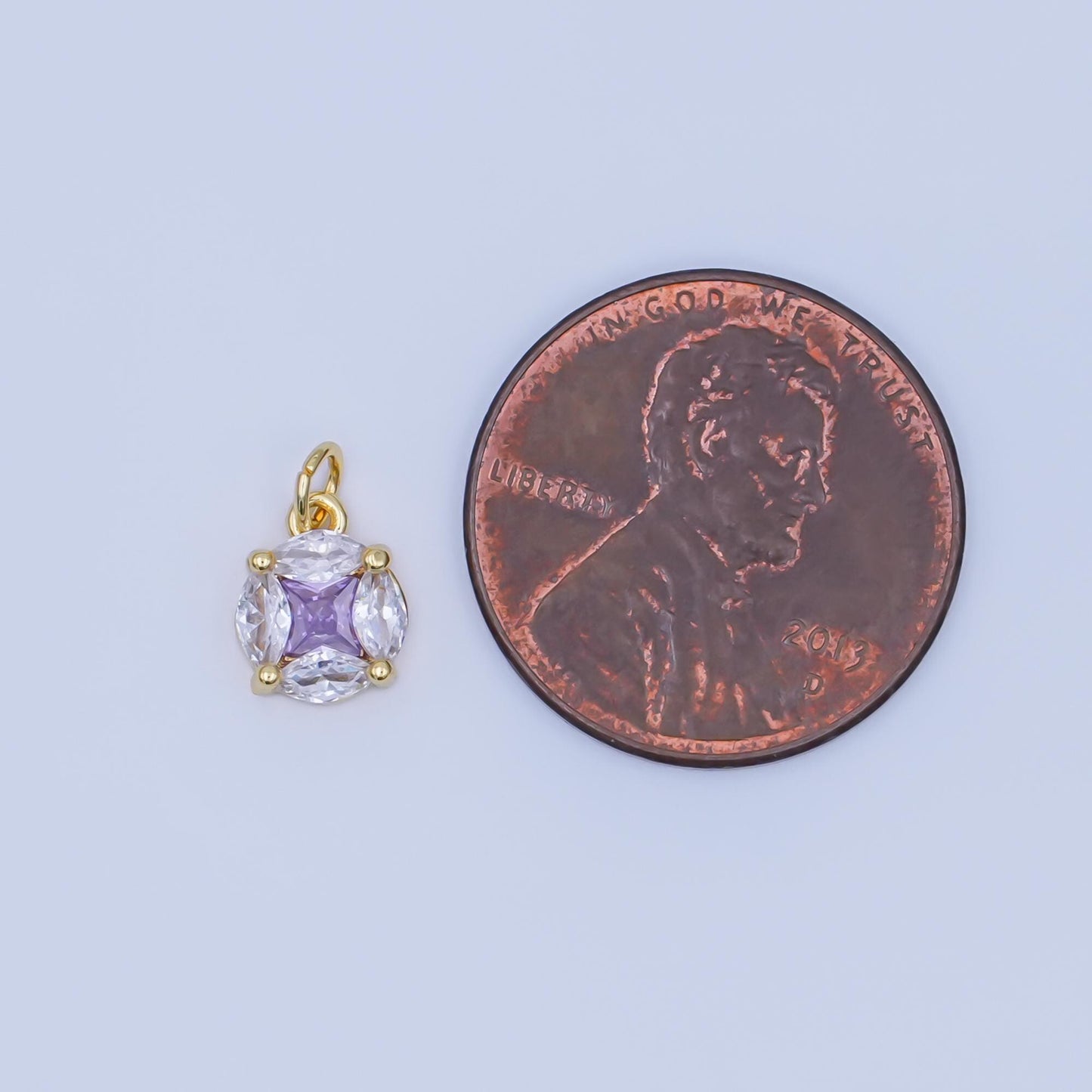 24K Gold Filled Clear-Purple CZ Geometric Round Charm | AF441