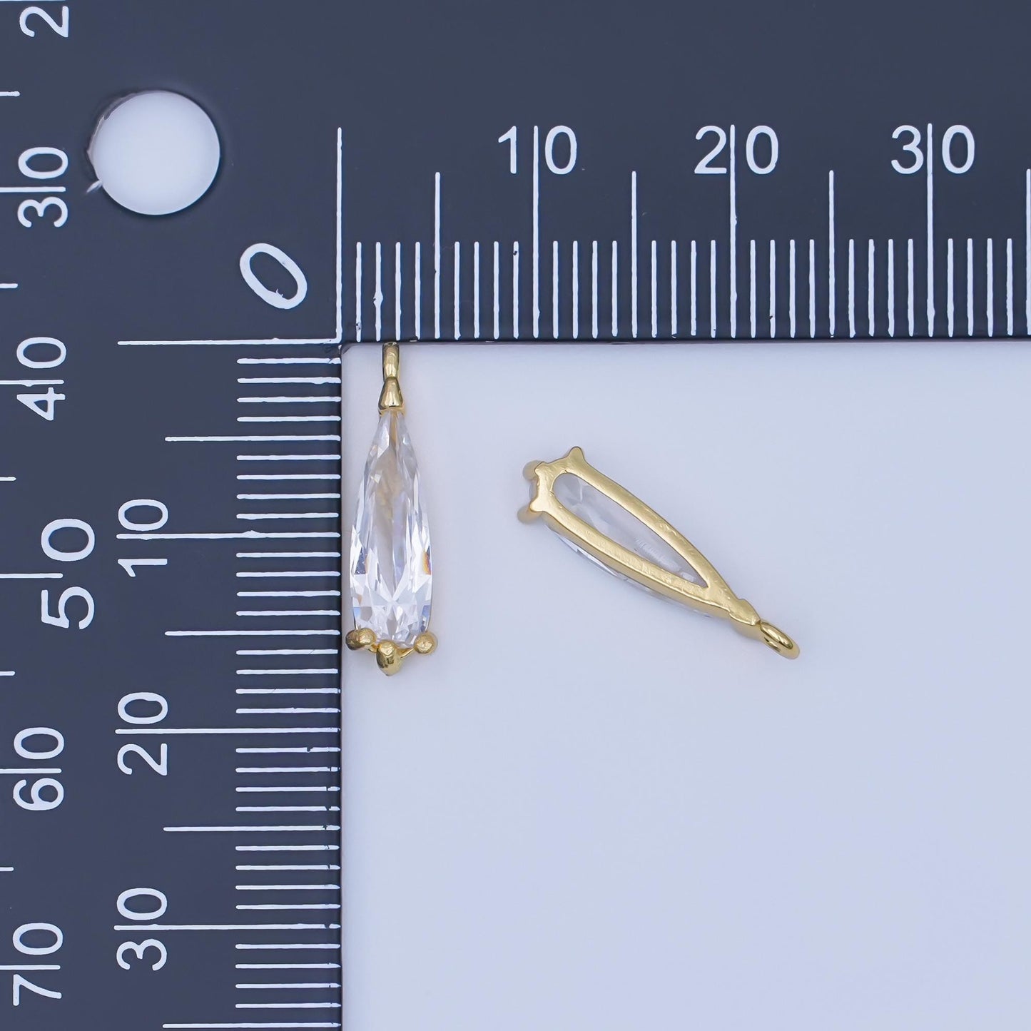 24K Gold Filled 17mm Clear CZ Teardrop Charm | AF447