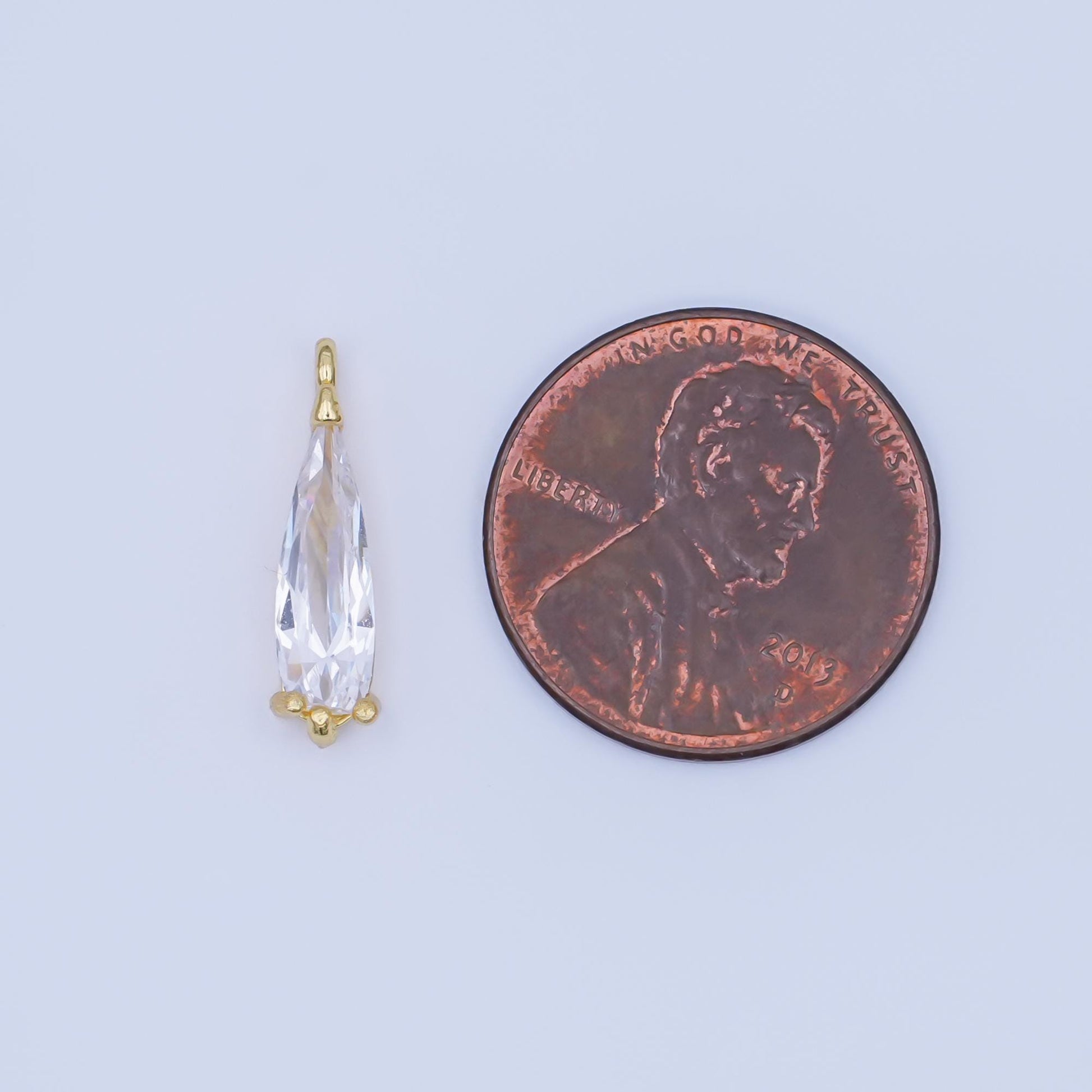 24K Gold Filled 17mm Clear CZ Teardrop Charm | AF447