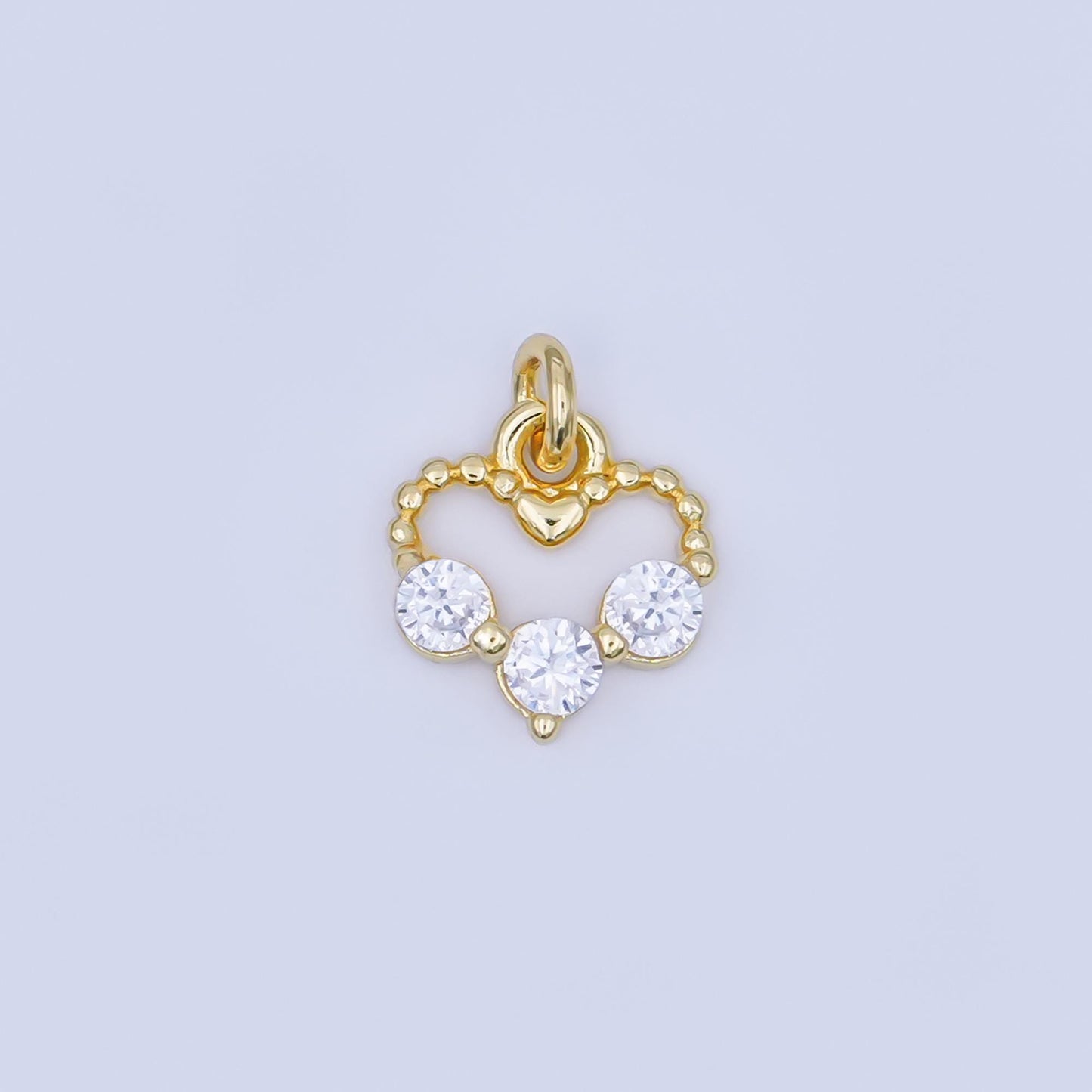 24K Gold Filled Clear CZ Dotted Open Heart Charm | AF446