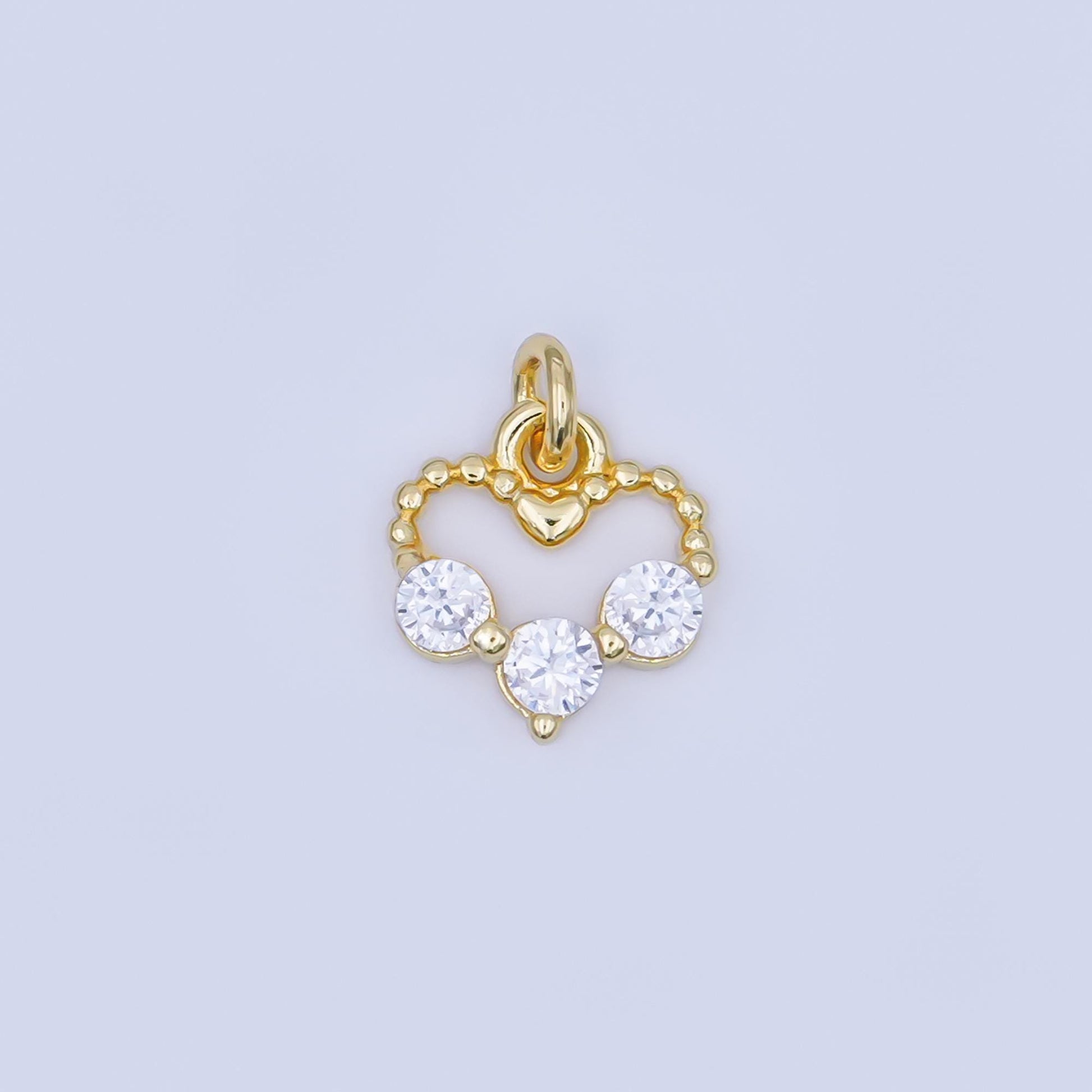 24K Gold Filled Clear CZ Dotted Open Heart Charm | AF446