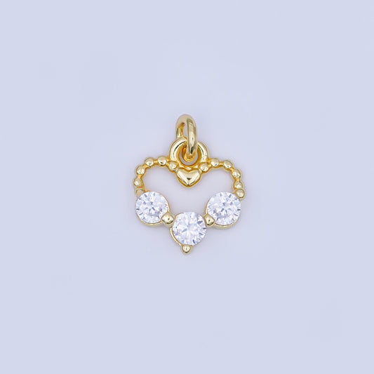 24K Gold Filled Clear CZ Dotted Open Heart Charm | AF446