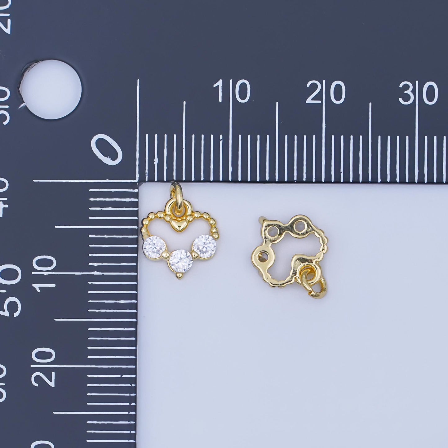 24K Gold Filled Clear CZ Dotted Open Heart Charm | AF446