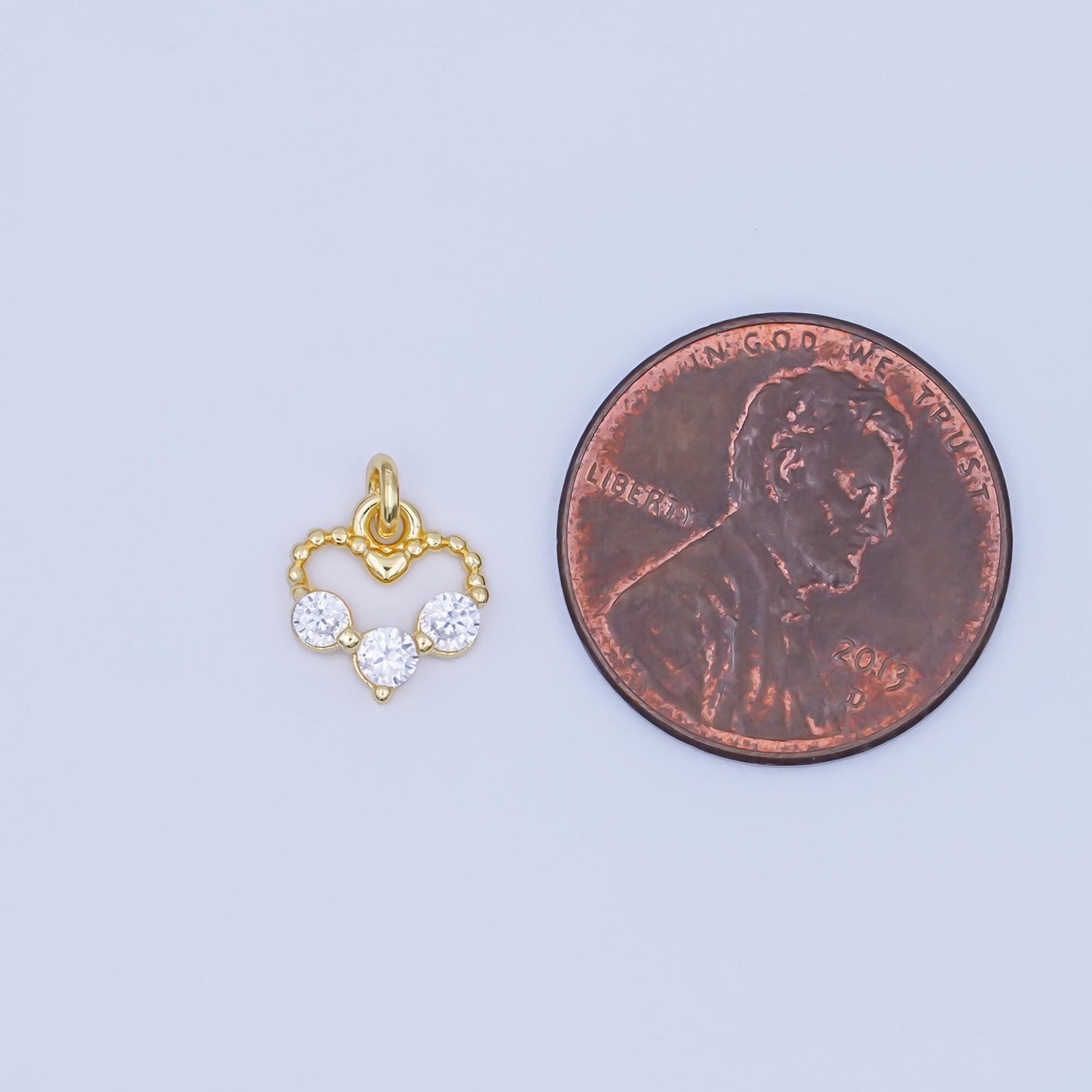 24K Gold Filled Clear CZ Dotted Open Heart Charm | AF446