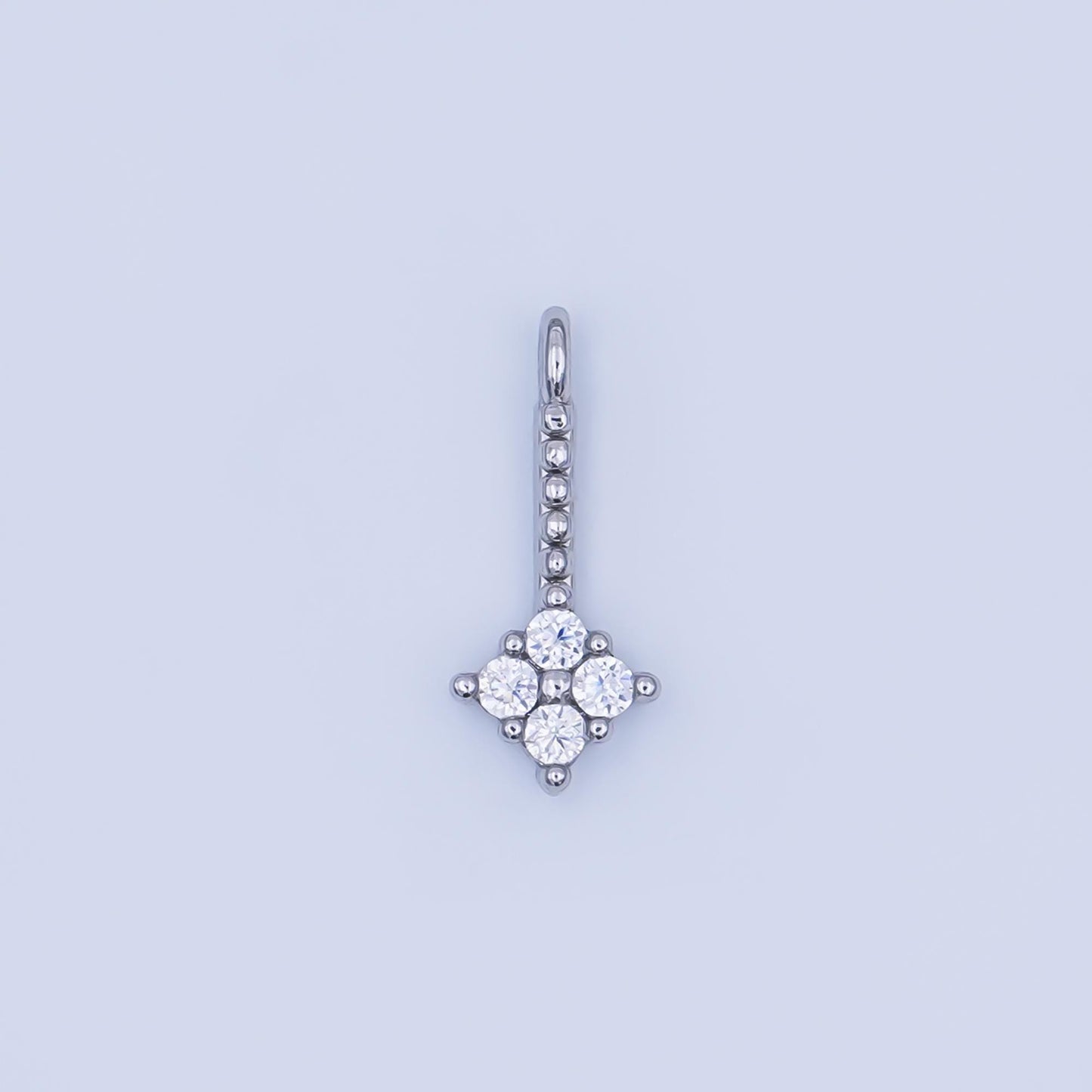 24K Gold Filled Clear CZ Quatrefoil Dotted Linear Charm in Gold & Silver | AF448