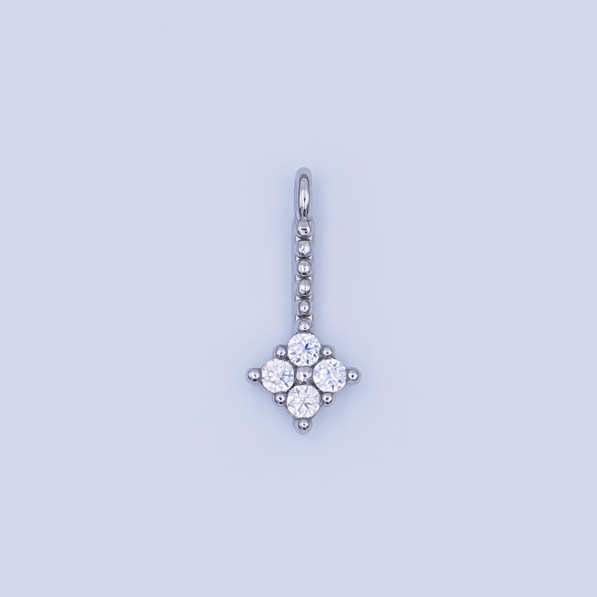 24K Gold Filled Clear CZ Quatrefoil Dotted Linear Charm in Gold & Silver | AF448