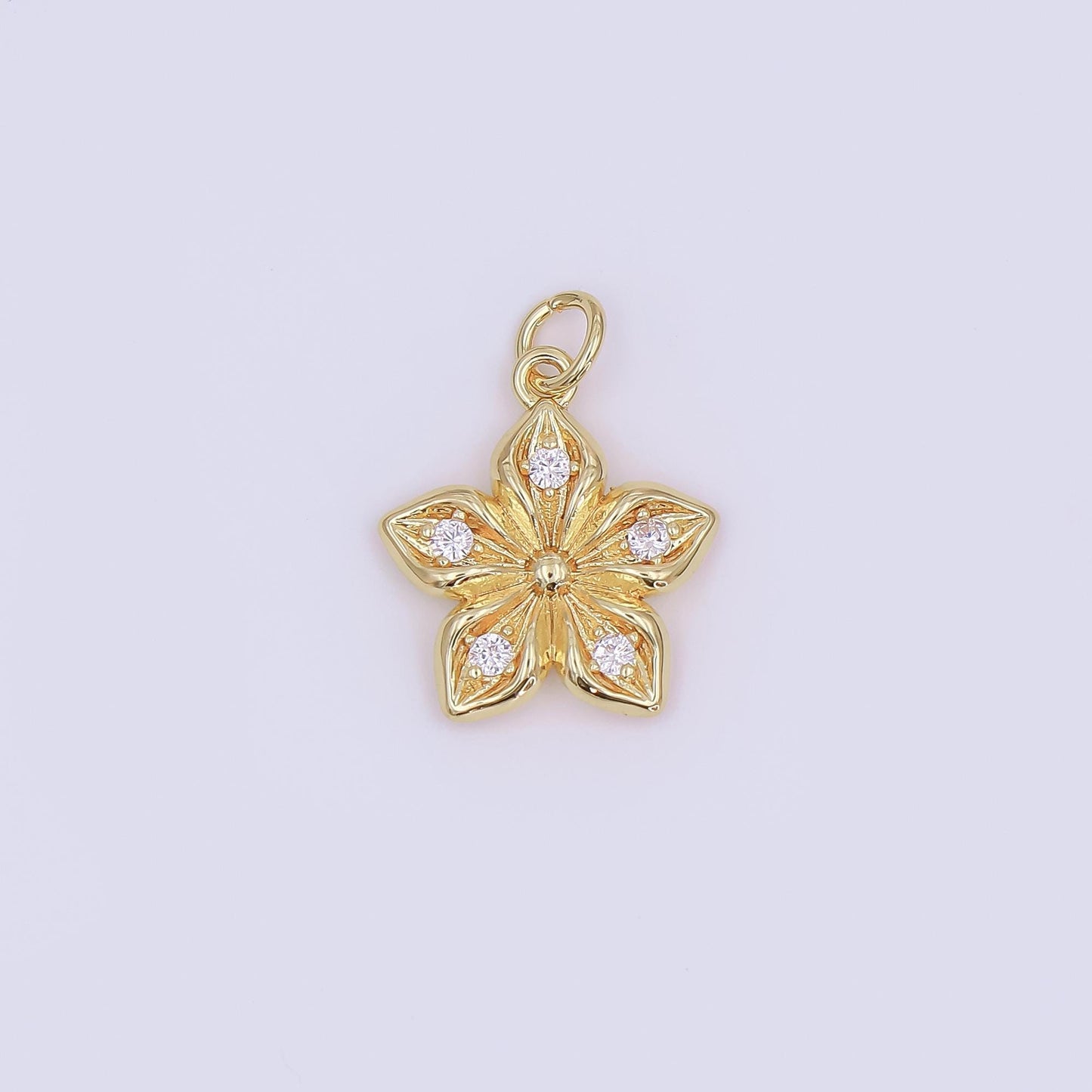 24K Gold Filled Clear CZ Flower Charm in Gold & Silver | AF437