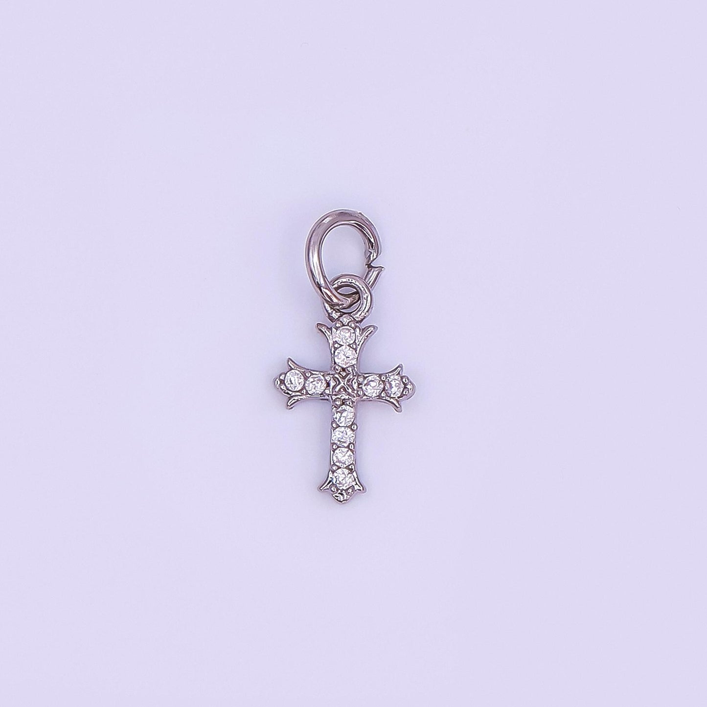 24K Gold Filled Clear CZ Micro Paved Passion Cross Mini Charm in Gold & Silver | AF431