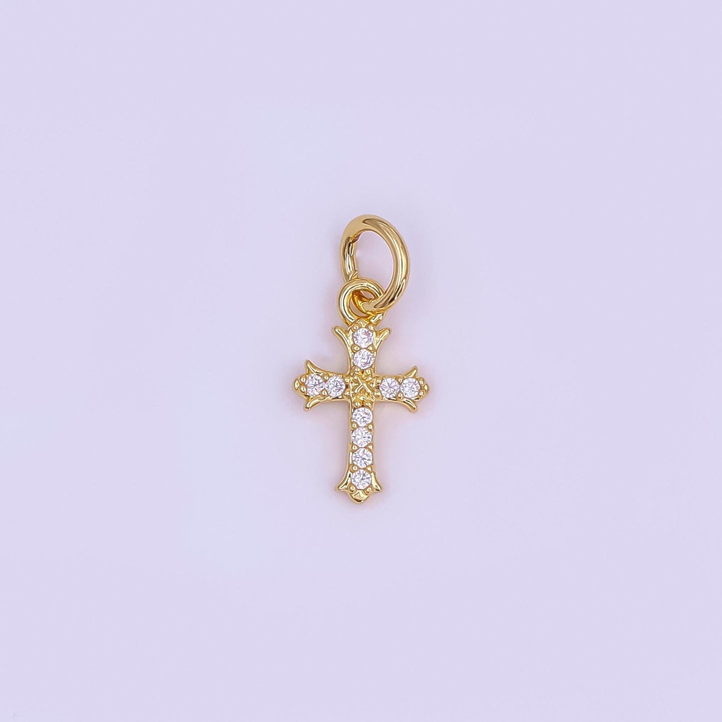 24K Gold Filled Clear CZ Micro Paved Passion Cross Mini Charm in Gold & Silver | AF431
