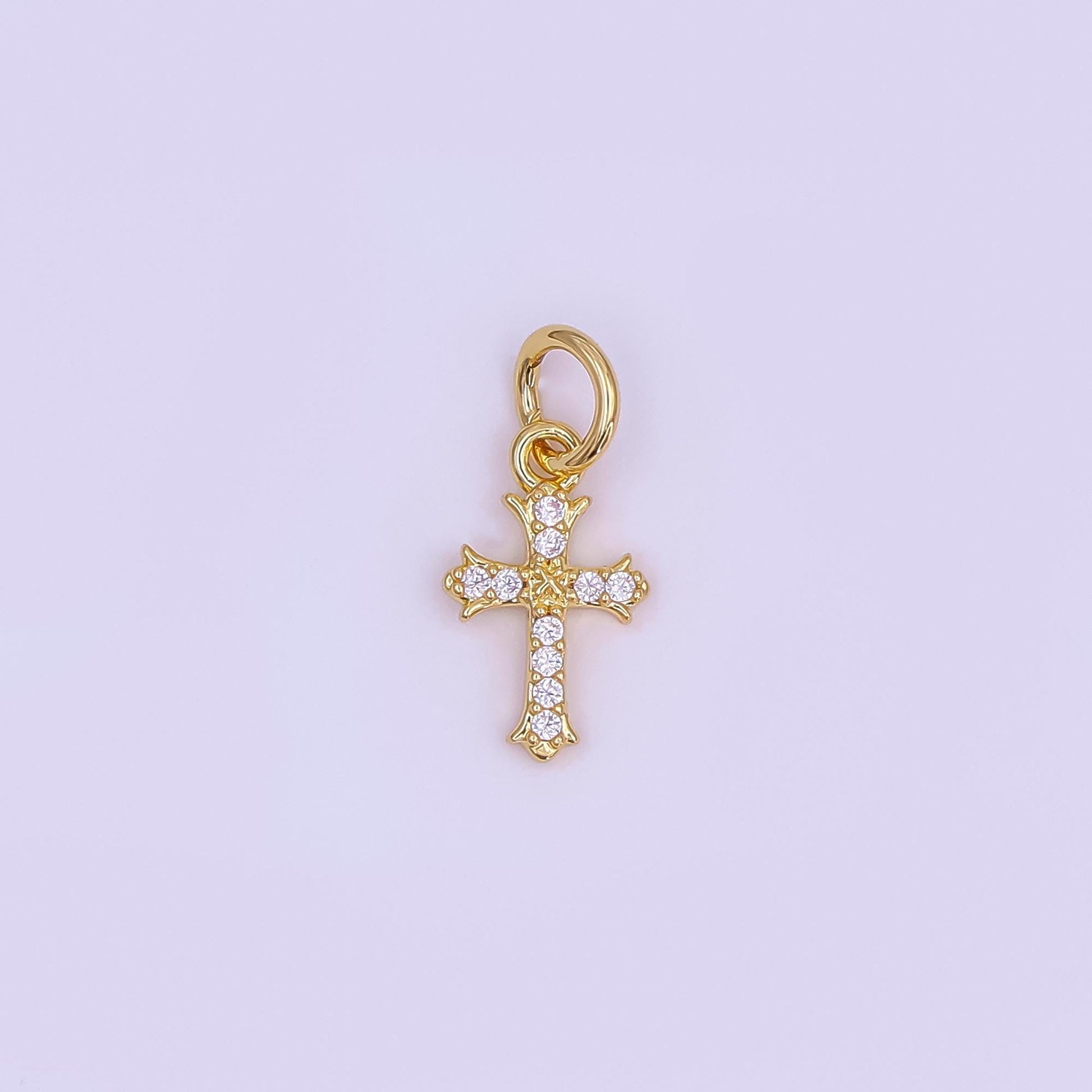 24K Gold Filled Clear CZ Micro Paved Passion Cross Mini Charm in Gold & Silver | AF431