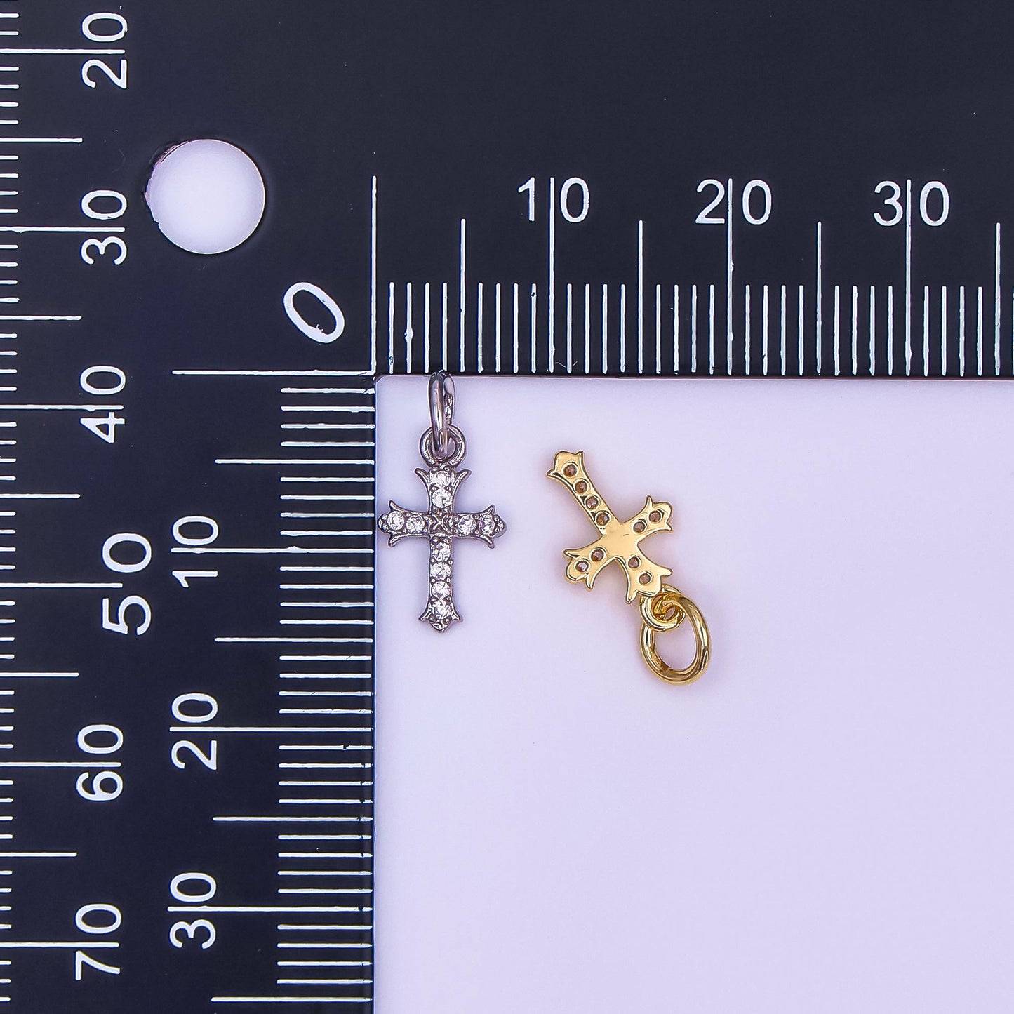 24K Gold Filled Clear CZ Micro Paved Passion Cross Mini Charm in Gold & Silver | AF431