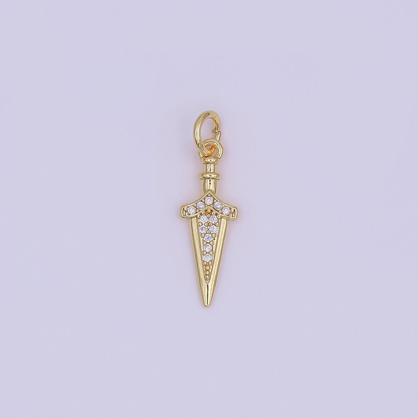 24K Gold Filled Micro Paved CZ Knife Blade Charm in Gold & Silver | AF429
