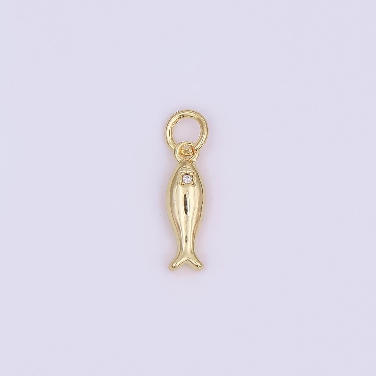 24K Gold Filled Clear CZ Fish Minimalist 3D Multidimensional Charm | AF432