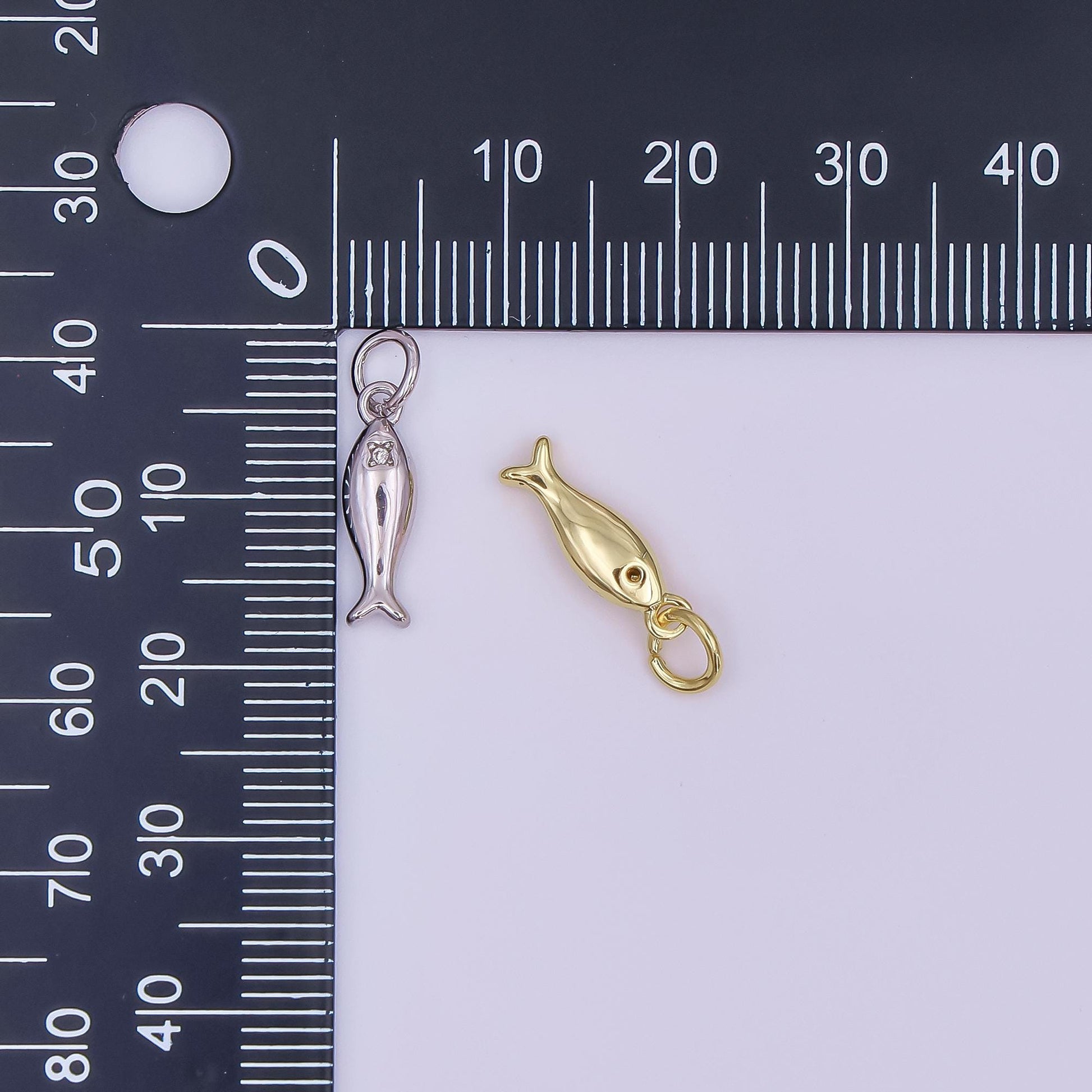 24K Gold Filled Clear CZ Fish Minimalist 3D Multidimensional Charm | AF432