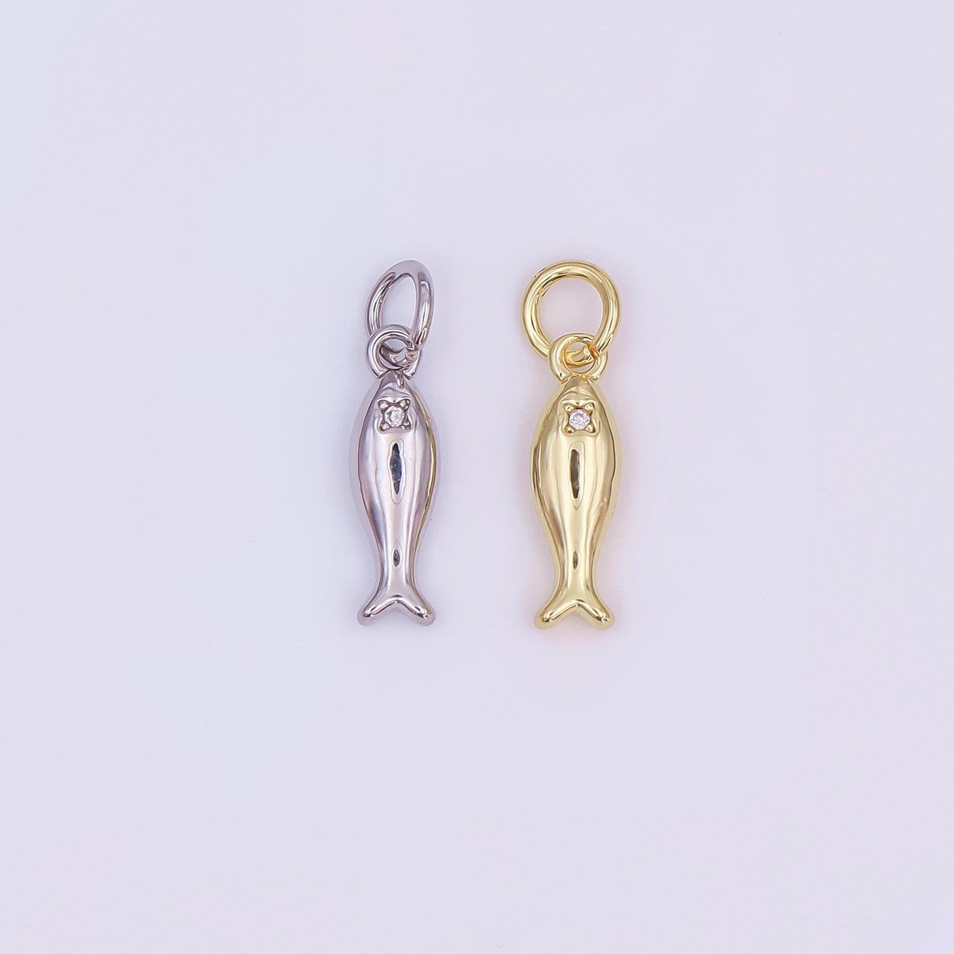 24K Gold Filled Clear CZ Fish Minimalist 3D Multidimensional Charm | AF432