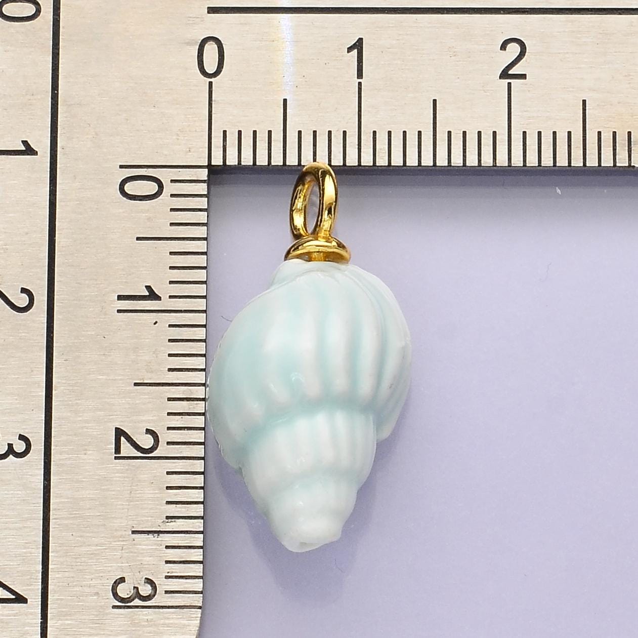 24K Gold Filled Blue Conch Sea Shell Ceramic Drop Pendant | C-582