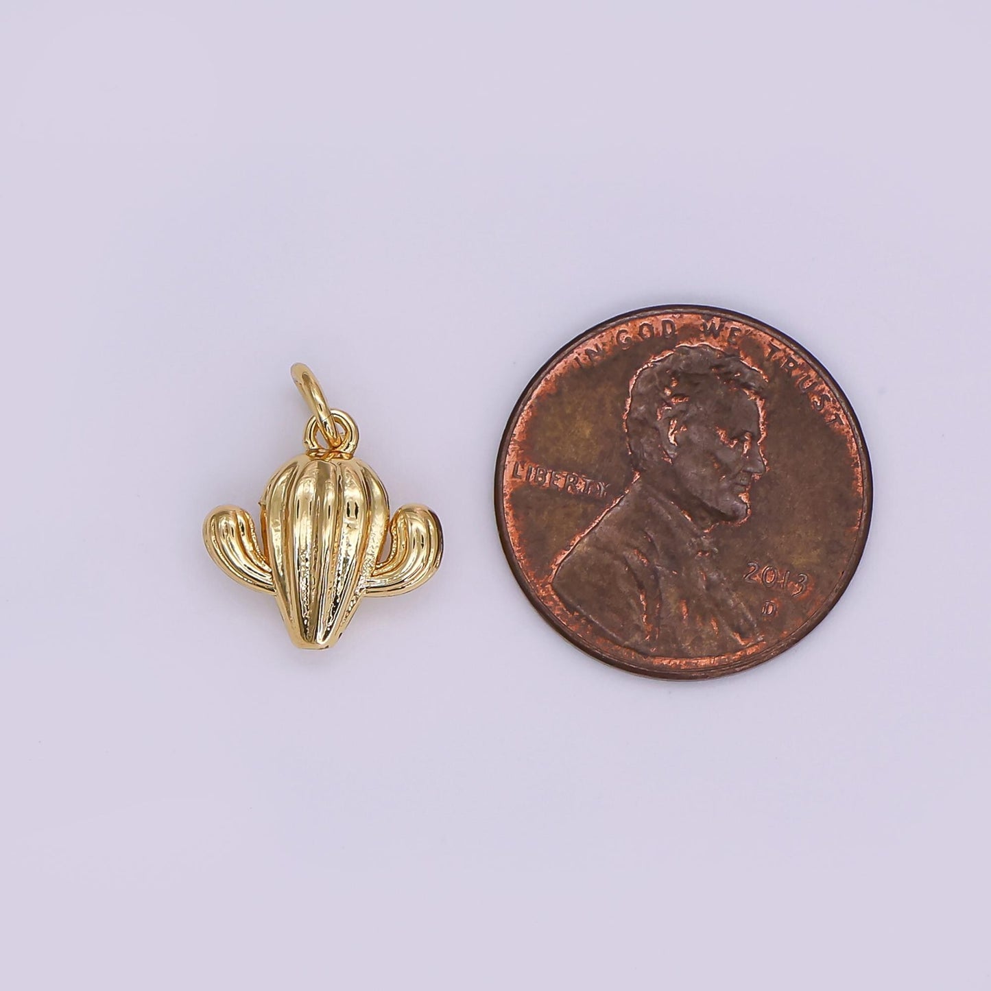 24K Gold Filled Minimalist Cactus Plant Multidimensional 3D Charm | AF426