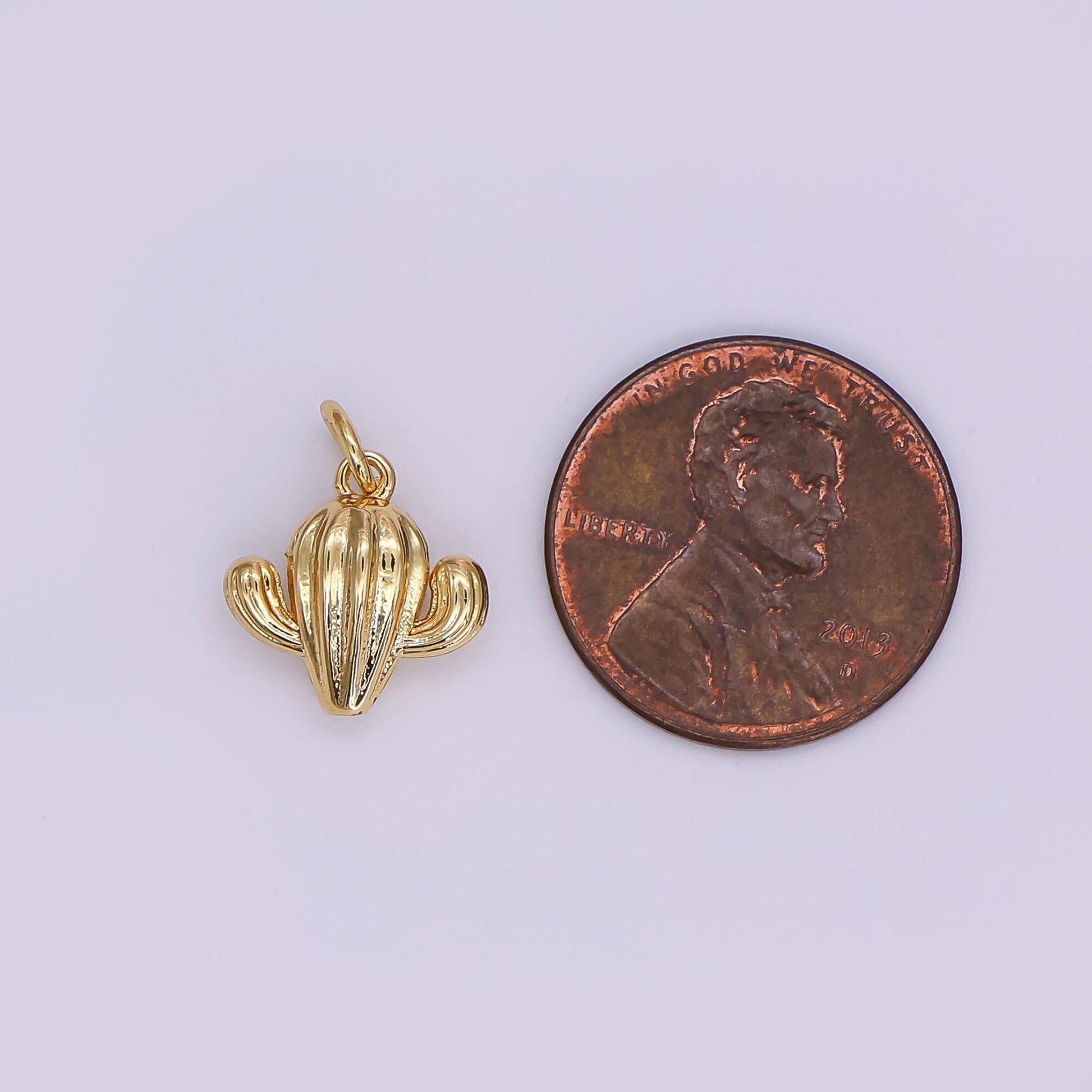 24K Gold Filled Minimalist Cactus Plant Multidimensional 3D Charm | AF426