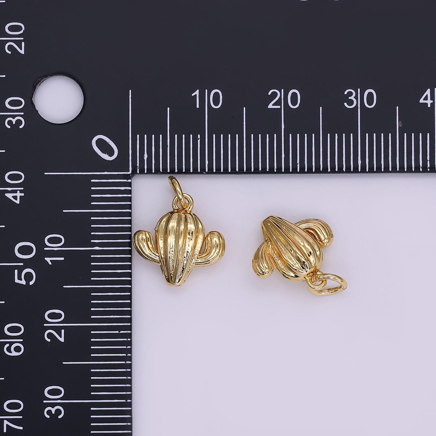 24K Gold Filled Minimalist Cactus Plant Multidimensional 3D Charm | AF426