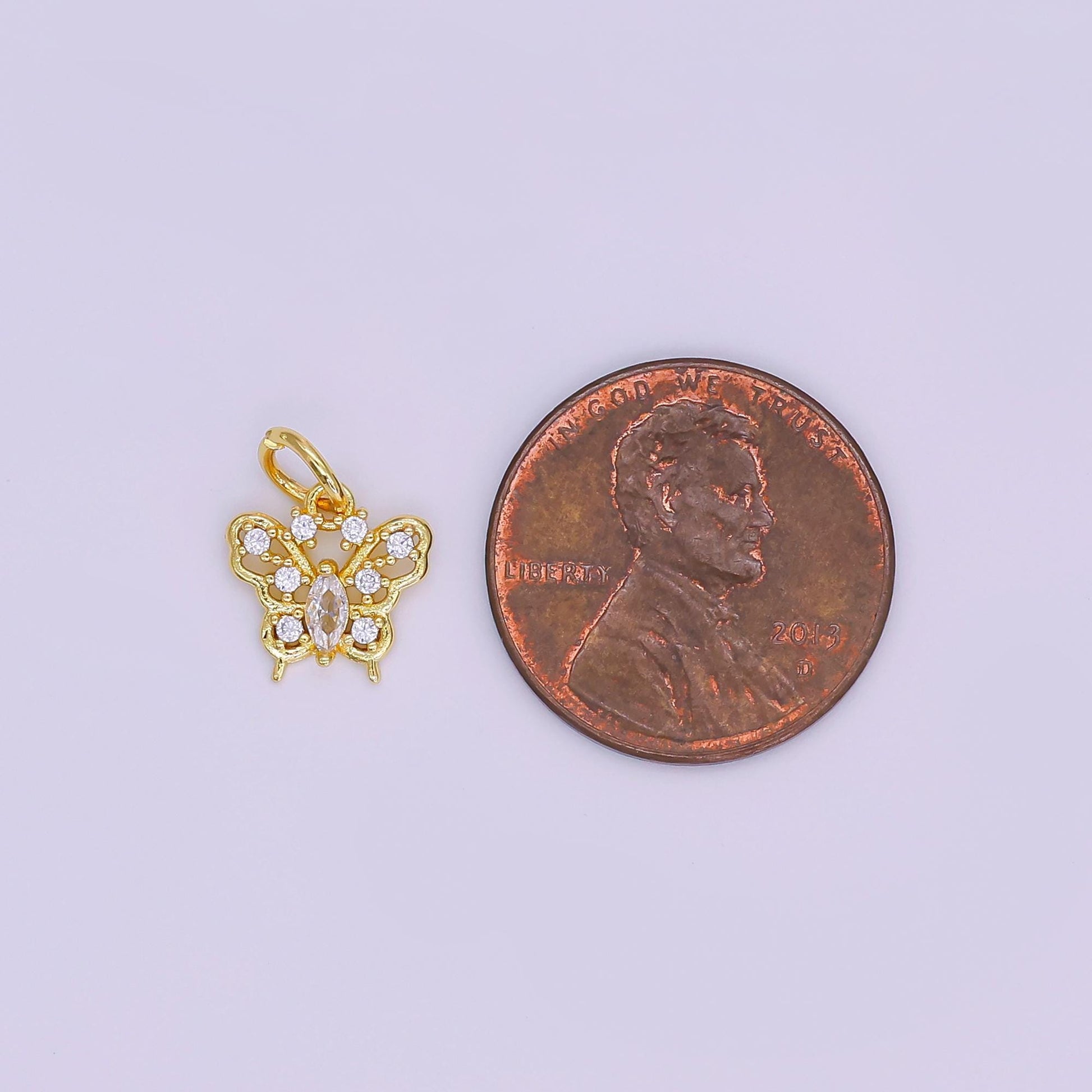 24K Gold Filled Clear CZ Butterfly Open Charm | AF425
