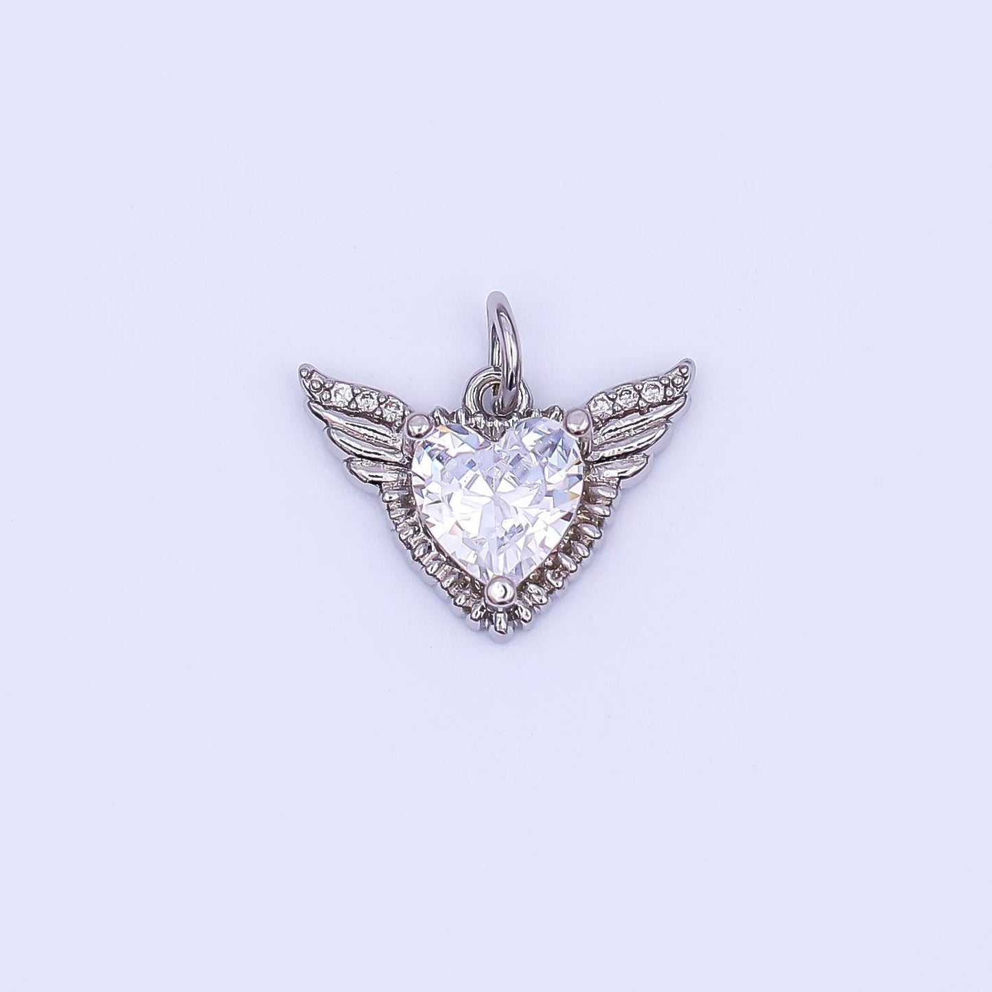 24K Gold Filled Clear CZ Heart Wings Charm in Gold & Silver | AF435