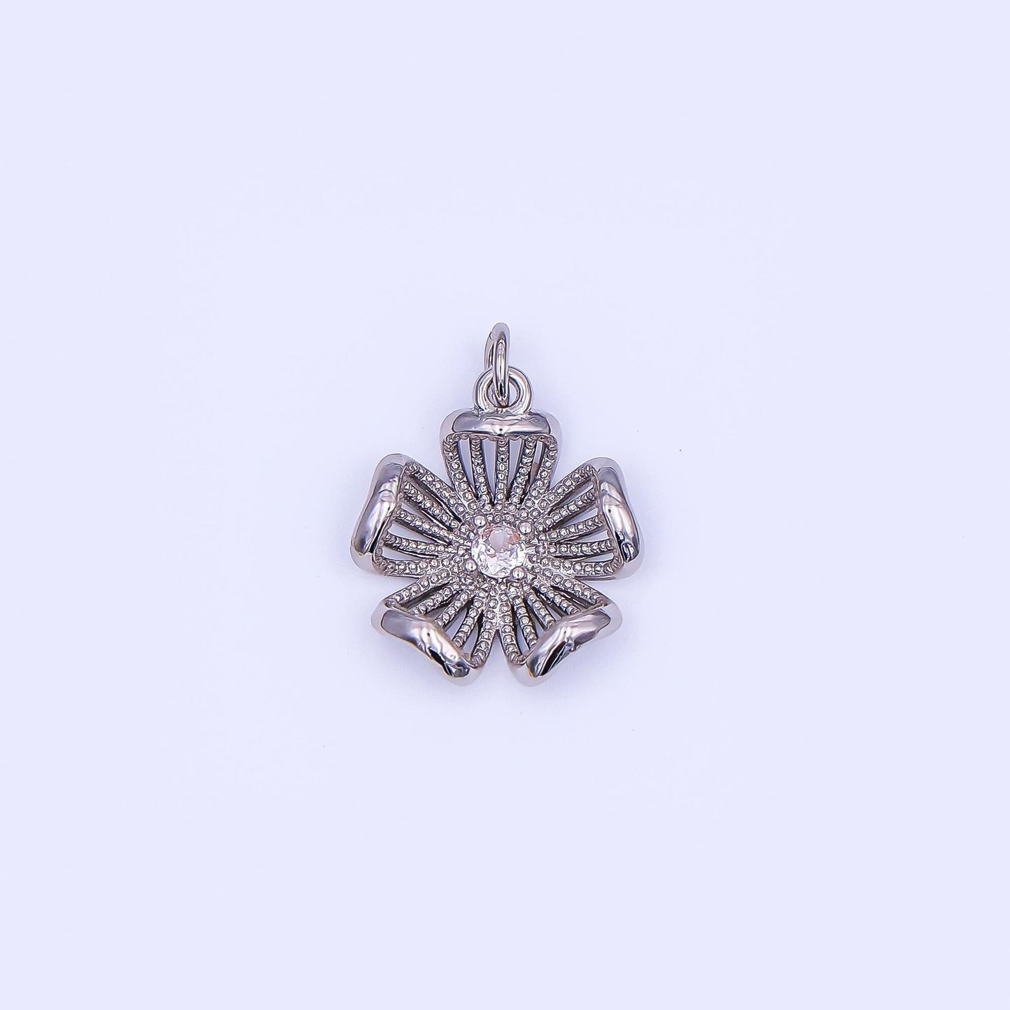 24K Gold Filled Clear CZ Dotted Flower Charm in Gold & Silver | AF434