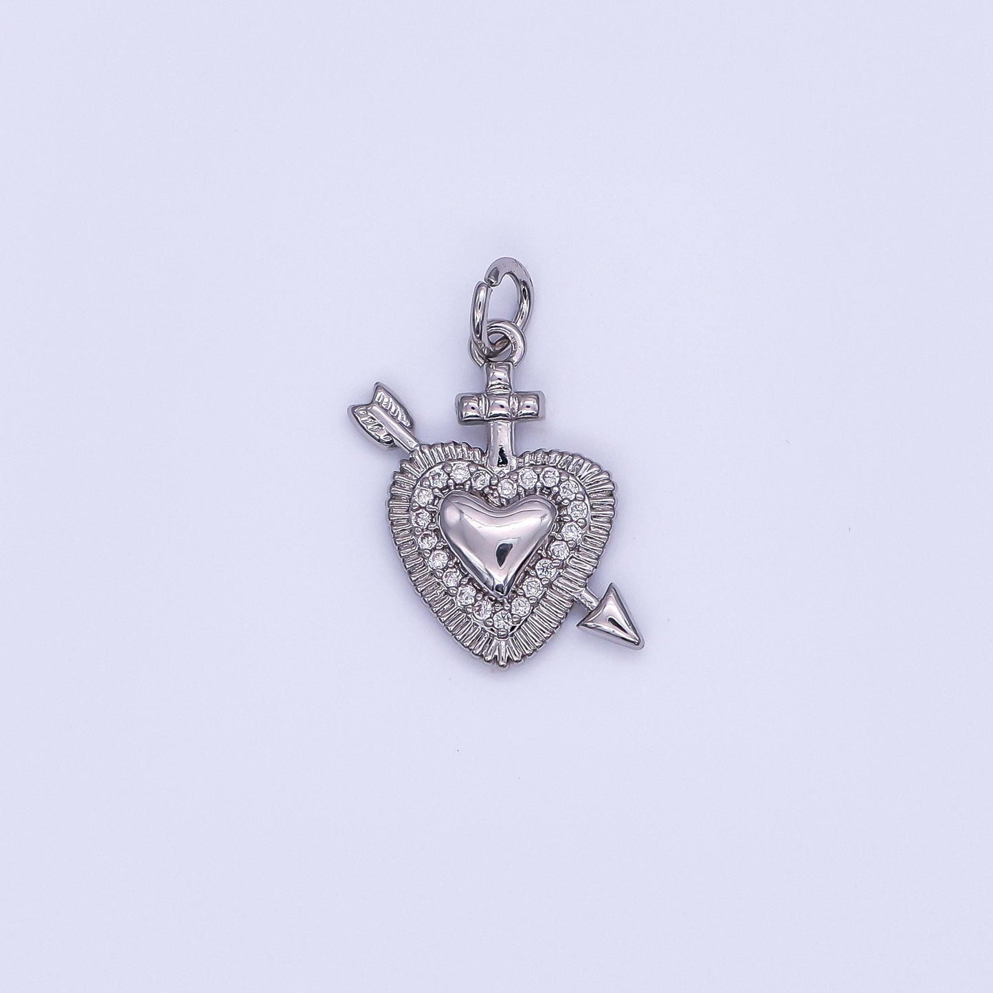 24K Gold Filled Micro Paved CZ Sacred Heart Religious Charm in Gold & Silver | AF436