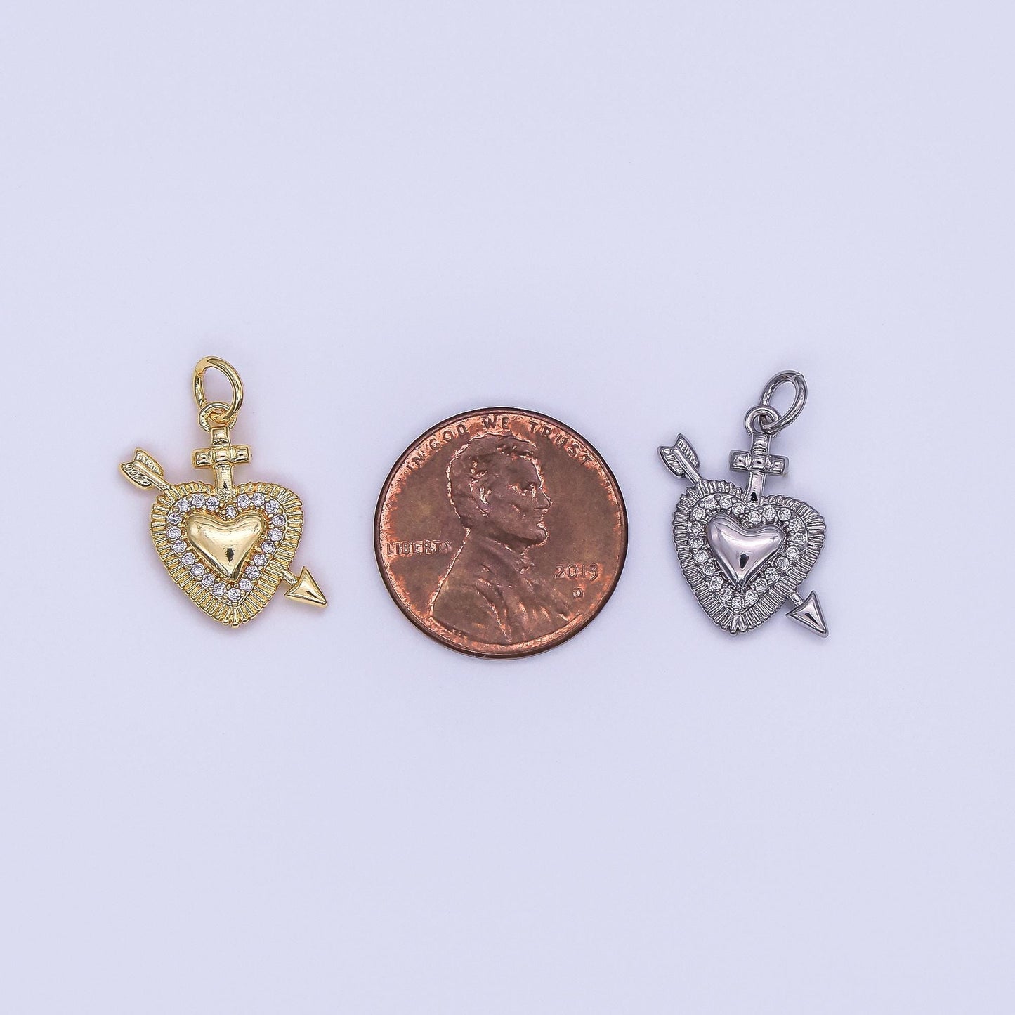 24K Gold Filled Micro Paved CZ Sacred Heart Religious Charm in Gold & Silver | AF436