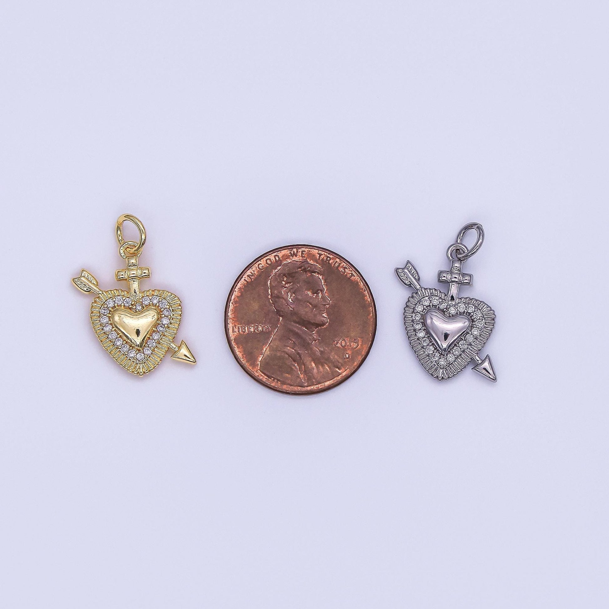 24K Gold Filled Micro Paved CZ Sacred Heart Religious Charm in Gold & Silver | AF436