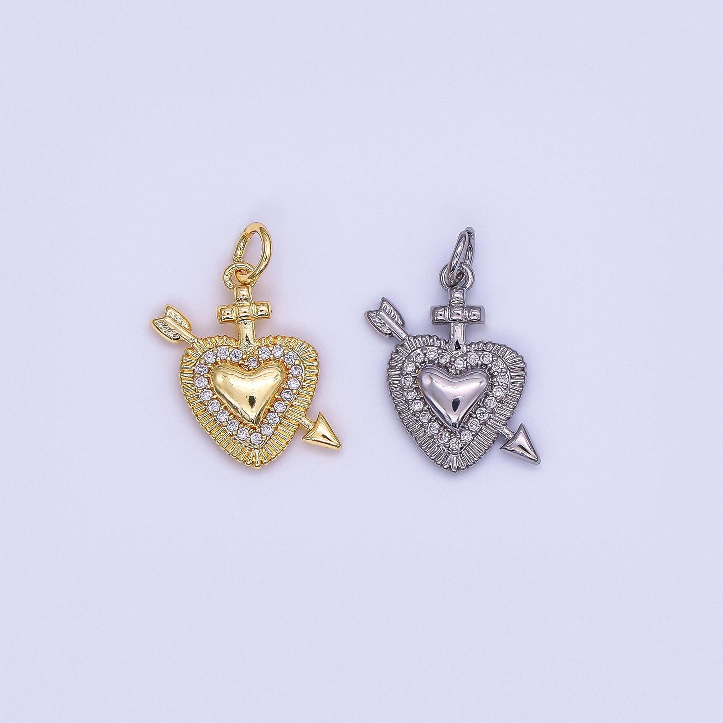 24K Gold Filled Micro Paved CZ Sacred Heart Religious Charm in Gold & Silver | AF436