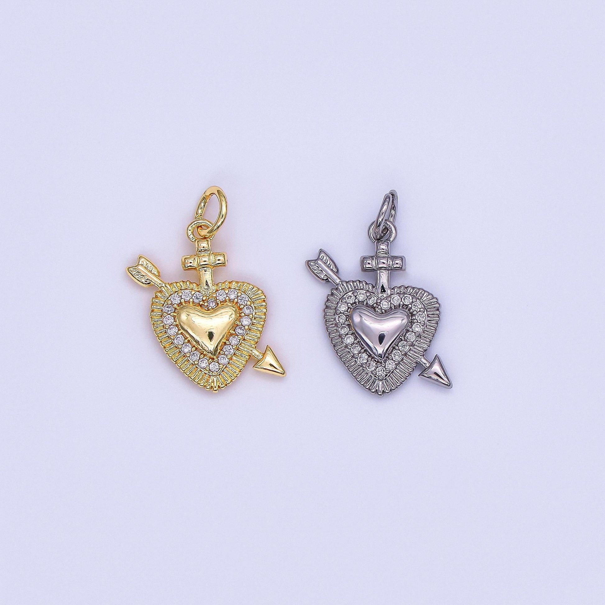 24K Gold Filled Micro Paved CZ Sacred Heart Religious Charm in Gold & Silver | AF436