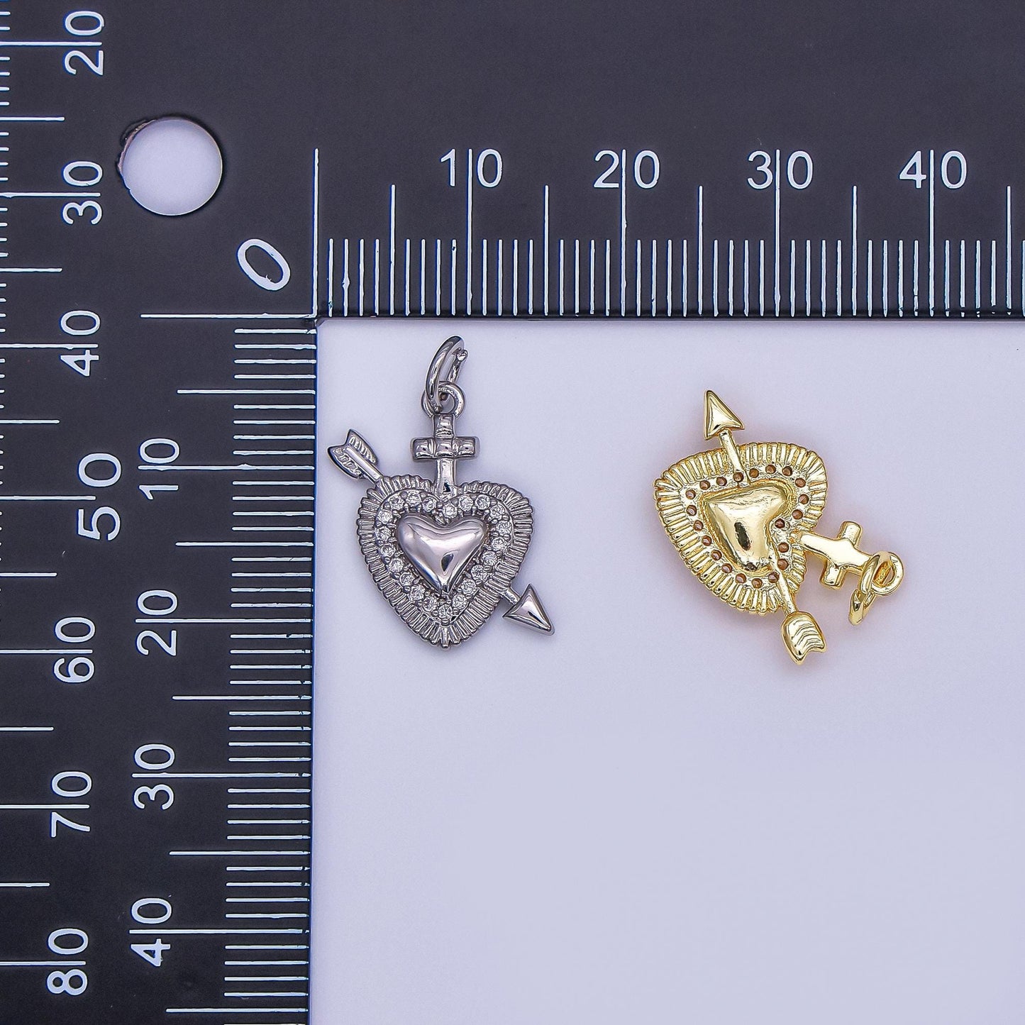 24K Gold Filled Micro Paved CZ Sacred Heart Religious Charm in Gold & Silver | AF436