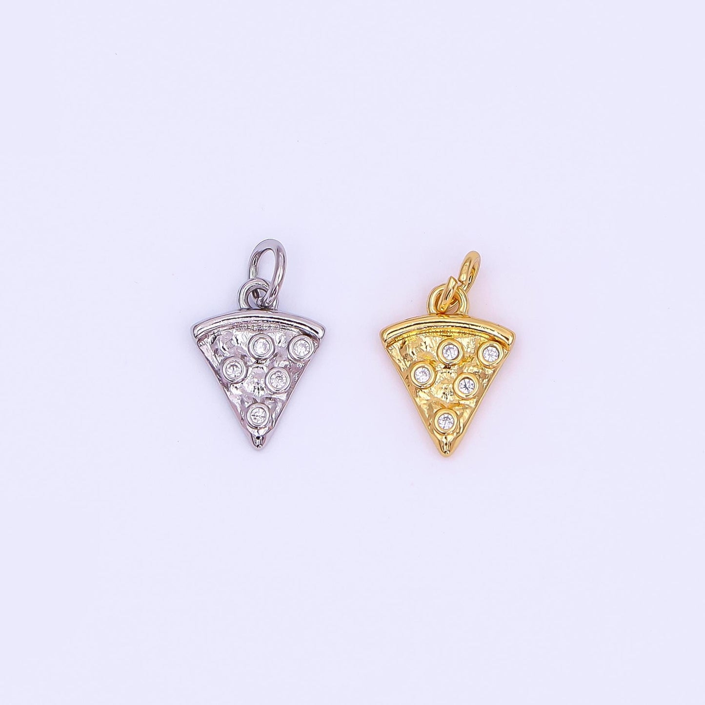 24K Gold Filled Clear CZ Pizza Slice Mini Charm in Gold & Silver | AF438