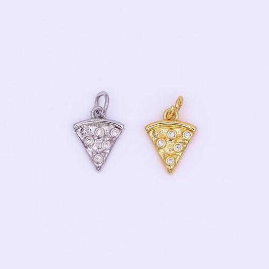 24K Gold Filled Clear CZ Pizza Slice Mini Charm in Gold & Silver | AF438