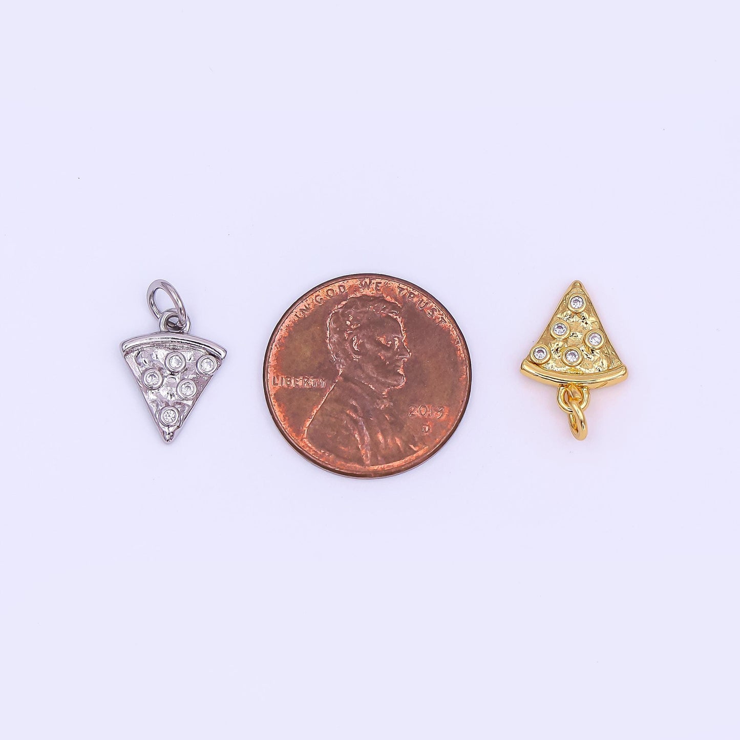 24K Gold Filled Clear CZ Pizza Slice Mini Charm in Gold & Silver | AF438