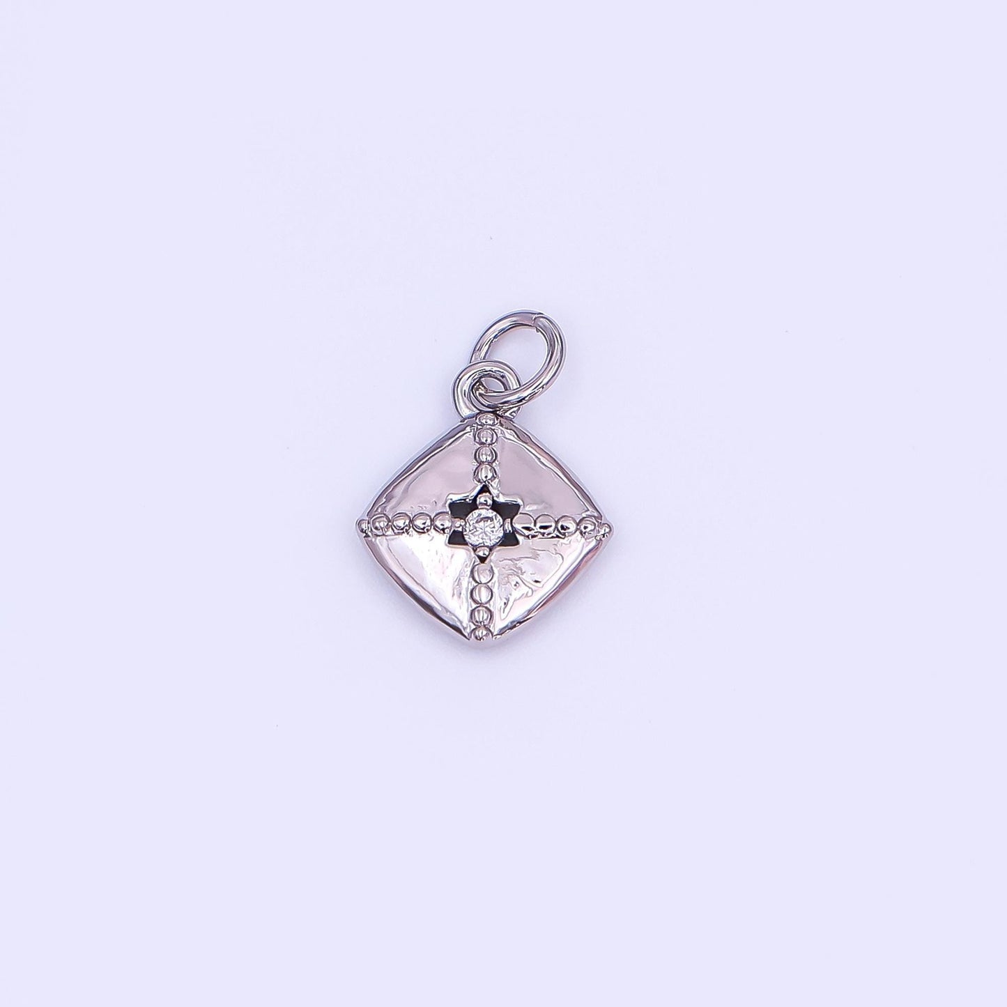 24K Gold Filled Clear CZ Dotted Rhombus Charm in Gold & Silver | AF427