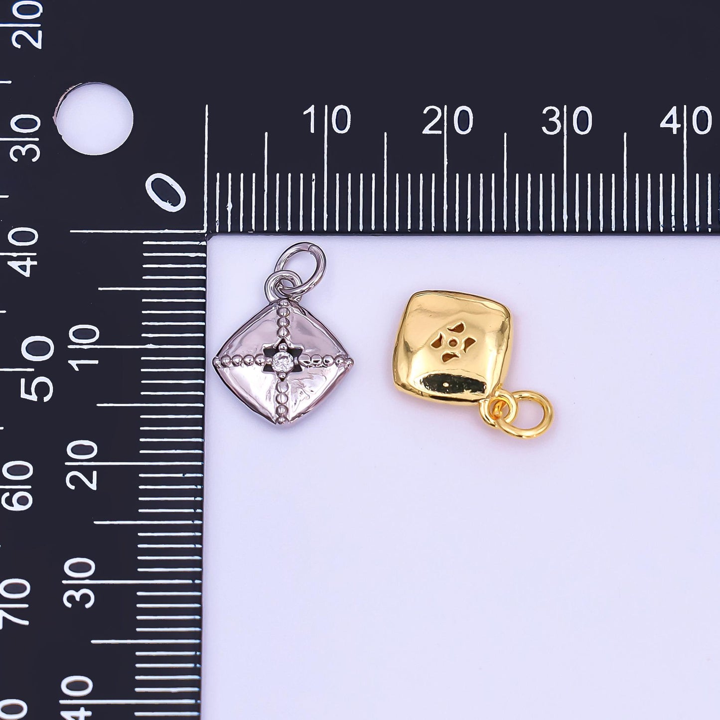 24K Gold Filled Clear CZ Dotted Rhombus Charm in Gold & Silver | AF427