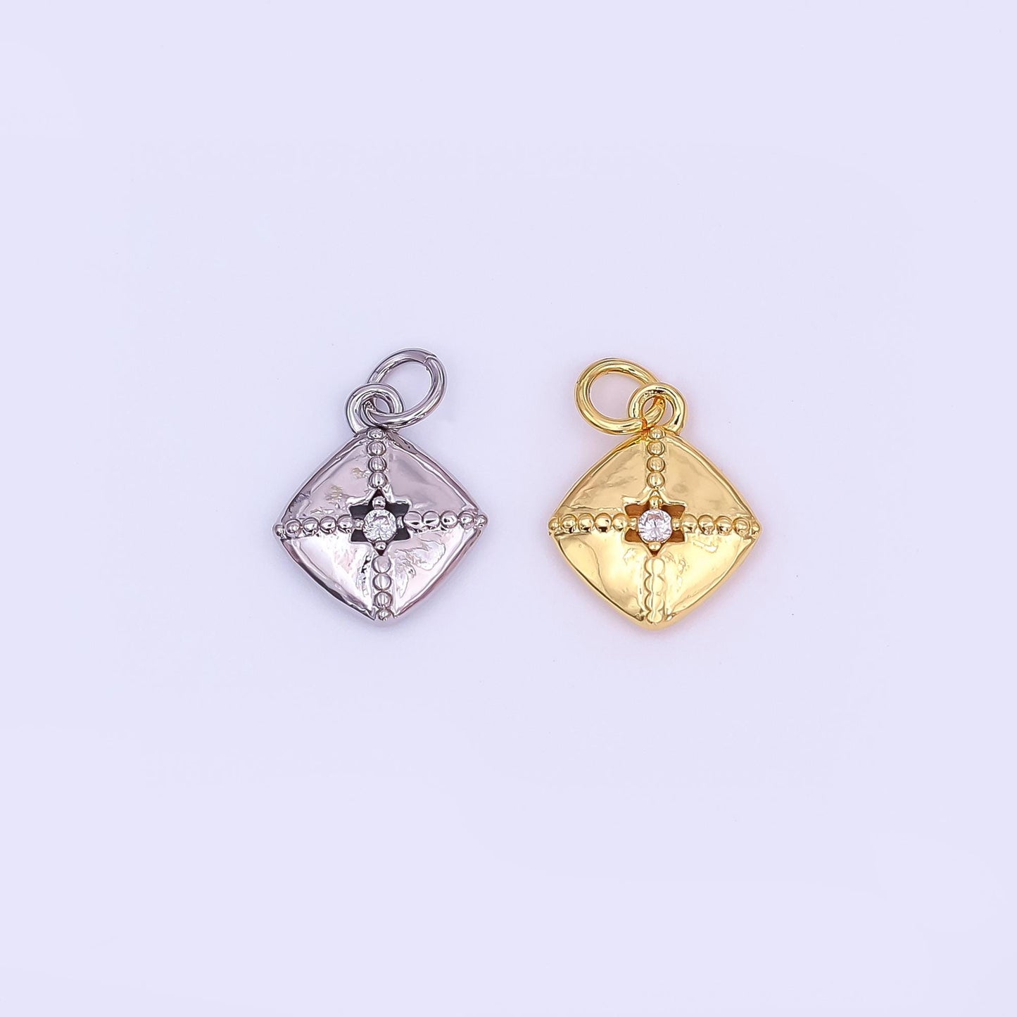 24K Gold Filled Clear CZ Dotted Rhombus Charm in Gold & Silver | AF427