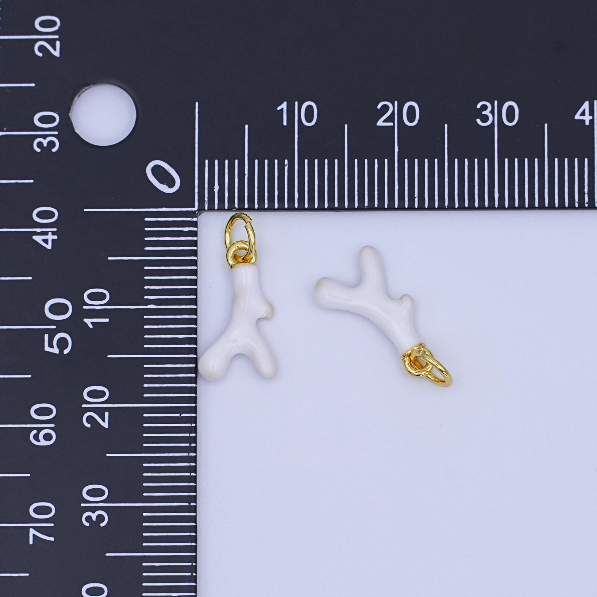 24K Gold Filled White Geometric Coral Reef Enamel Charm | AF452