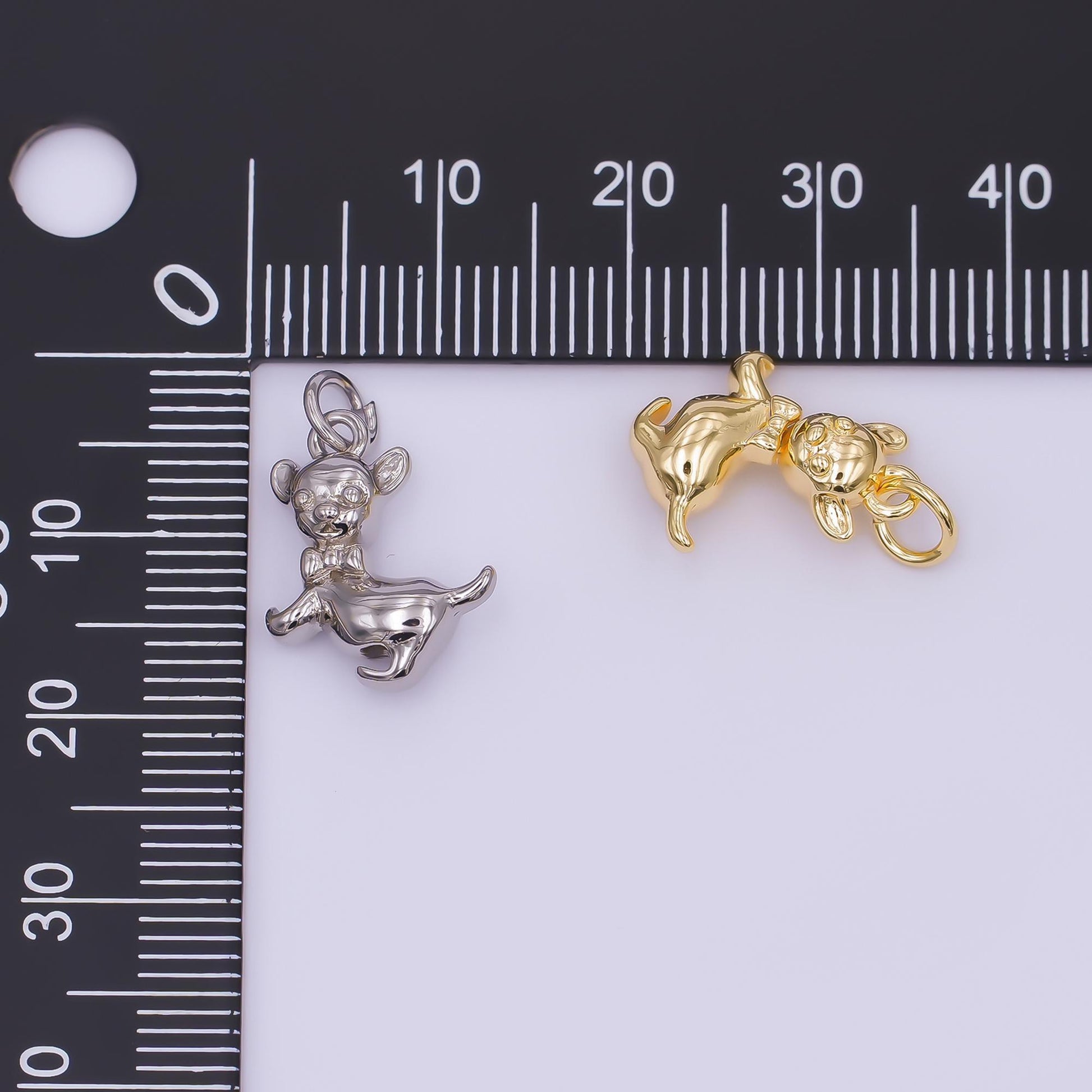 24K Gold Filled Chihuahua Puppy Dog Pet Multidimensional 3D Charm in Gold & Silver | AF478