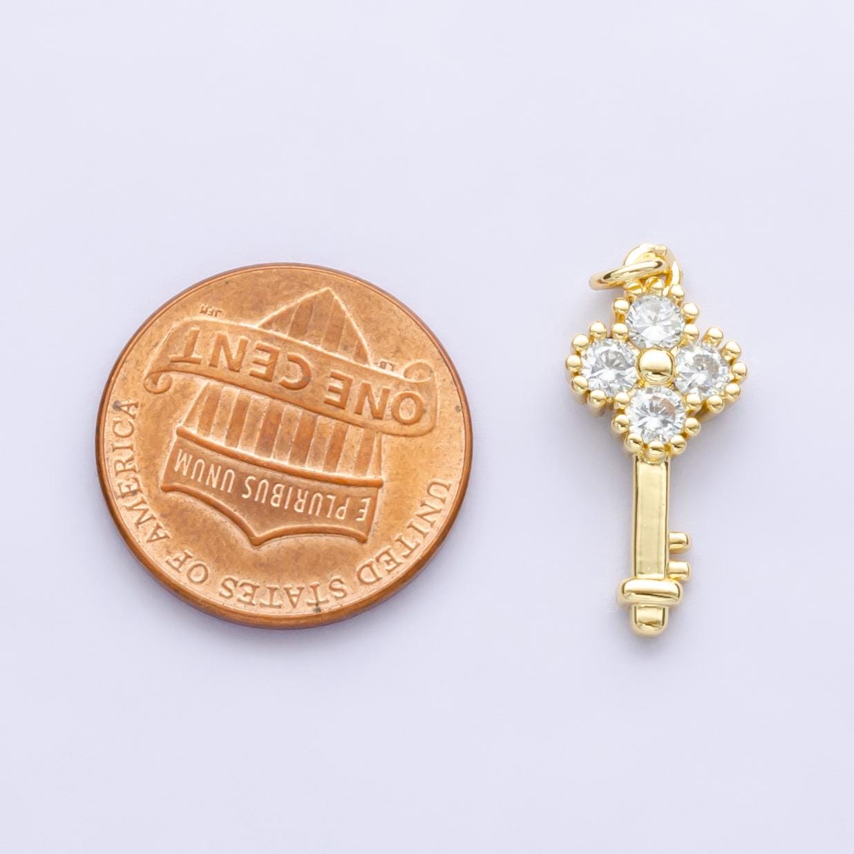 14K Gold Filled CZ Clover Key Mini Charm | E-748