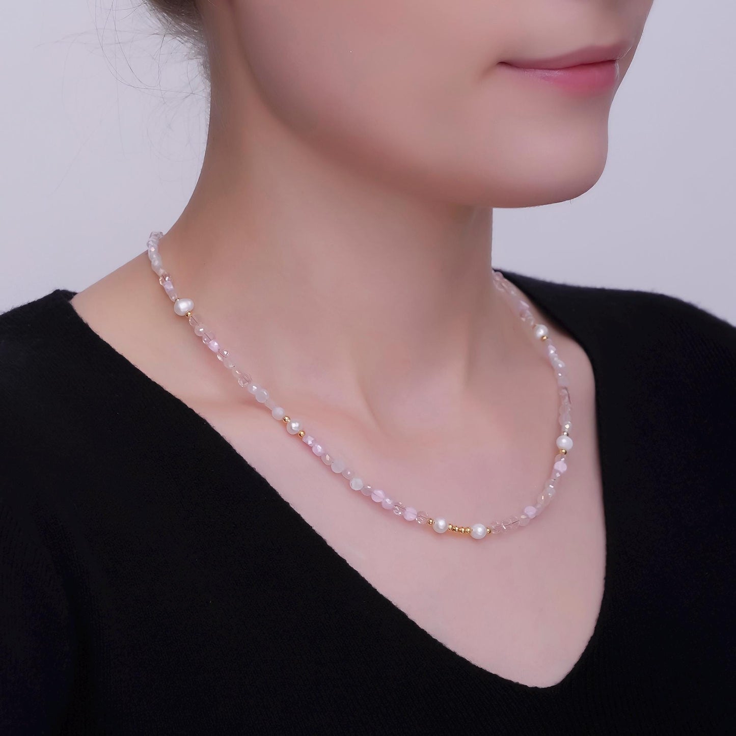 24K Gold Filled Pink Multifaceted Gemstone 17.5 Inch Necklace | WA-2973