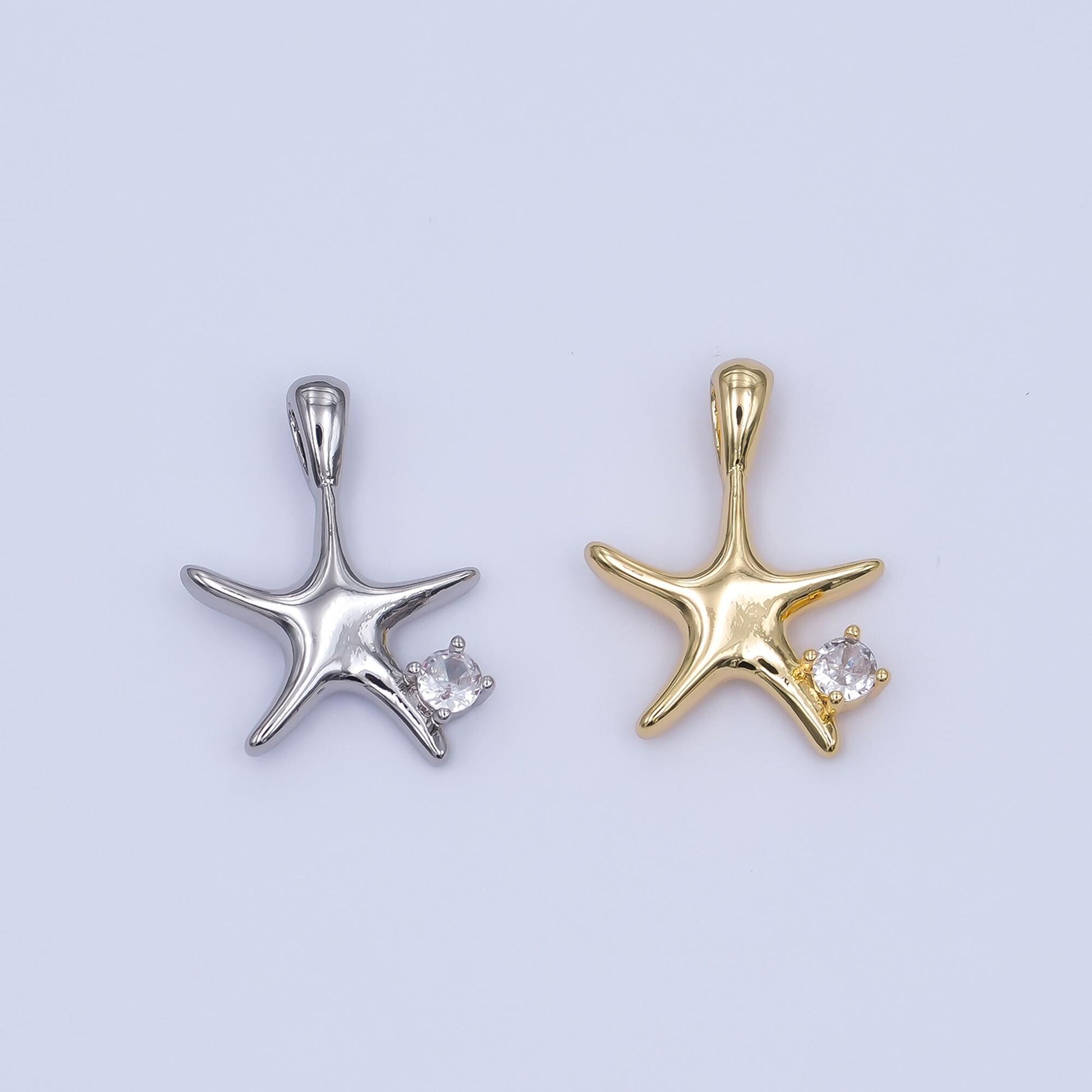 24K Gold Filled CZ Starfish Multidimensional 3D Charm in Gold & Silver | AH457